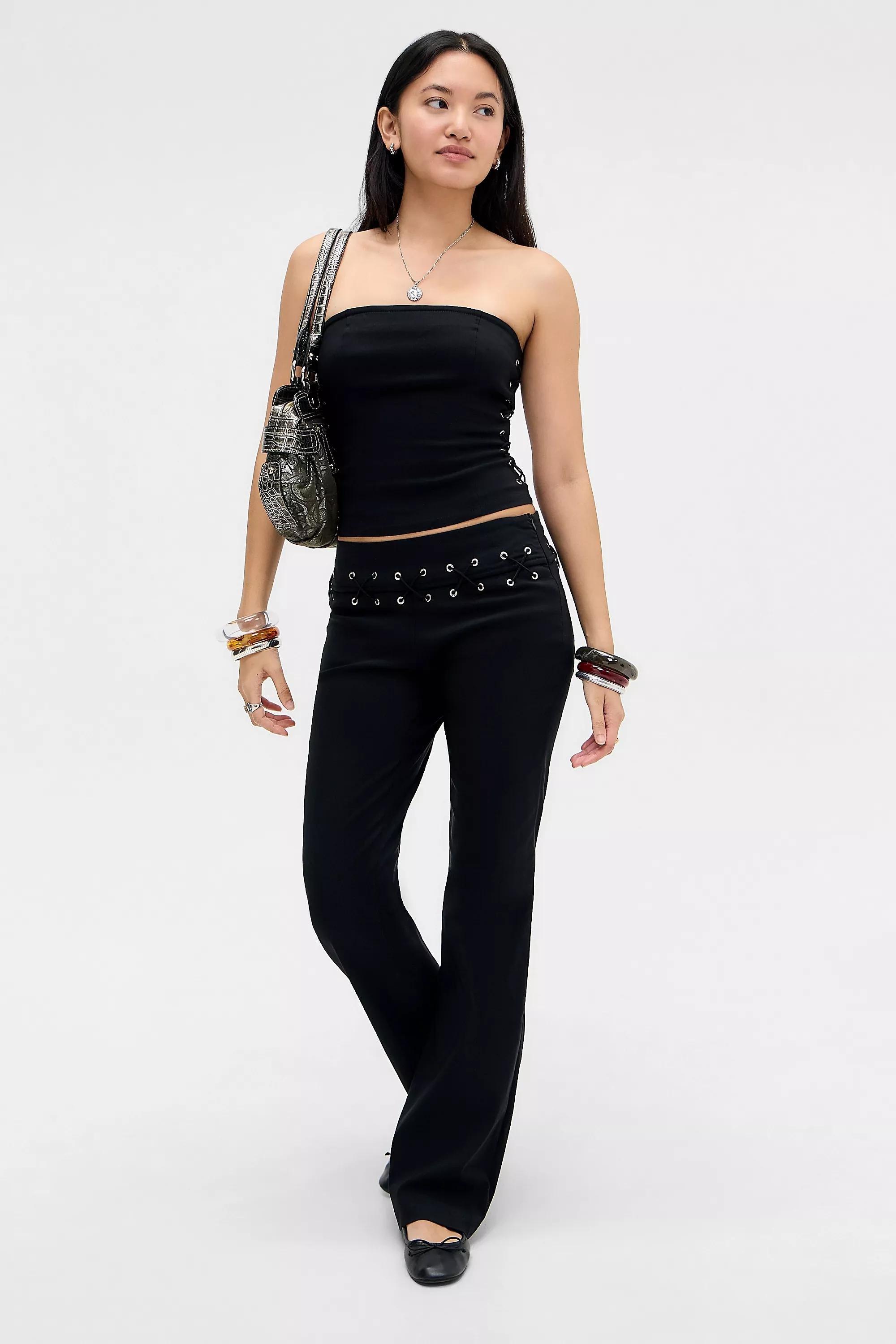 Black Motel Lirina Low Rise Eyelet Trousers, BLK, large image number 2