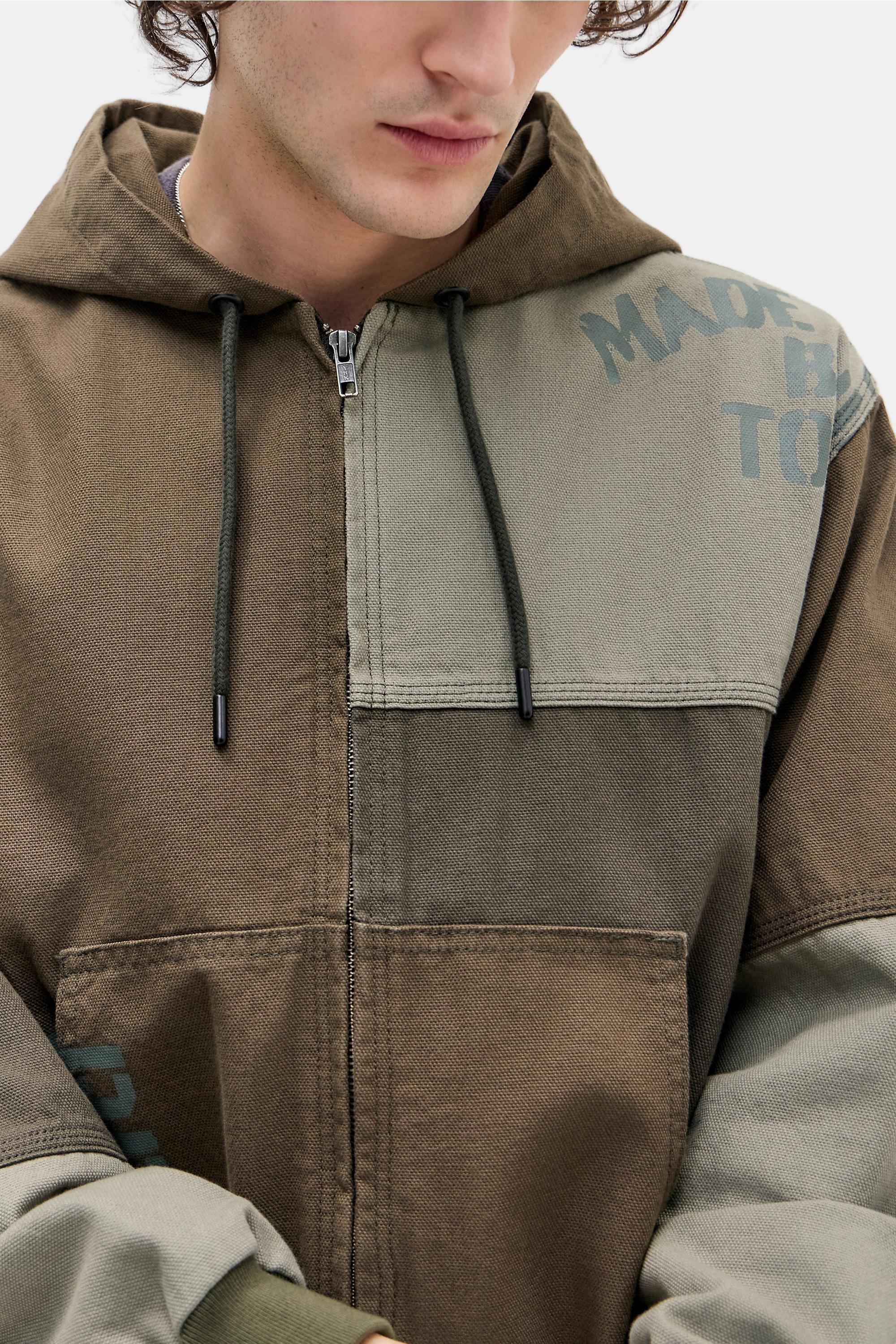 Khaki Bdg Rex Patchwork Skate Hooded Jacket, KHAKI, large image number 1
