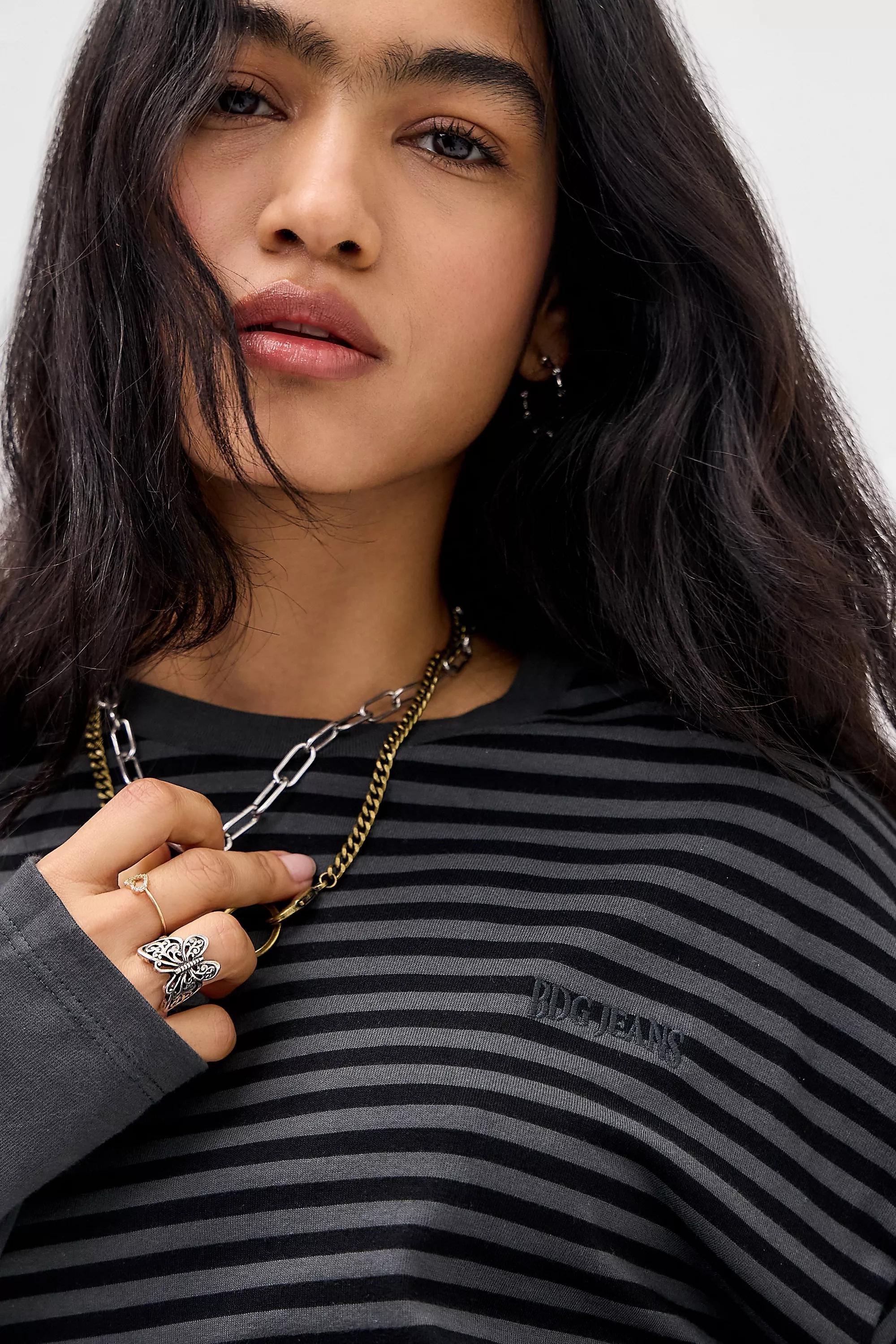 Black Uo Arlo Double Layer Long Sleeve T-Shirt, BLK MOTIF, large image number 2