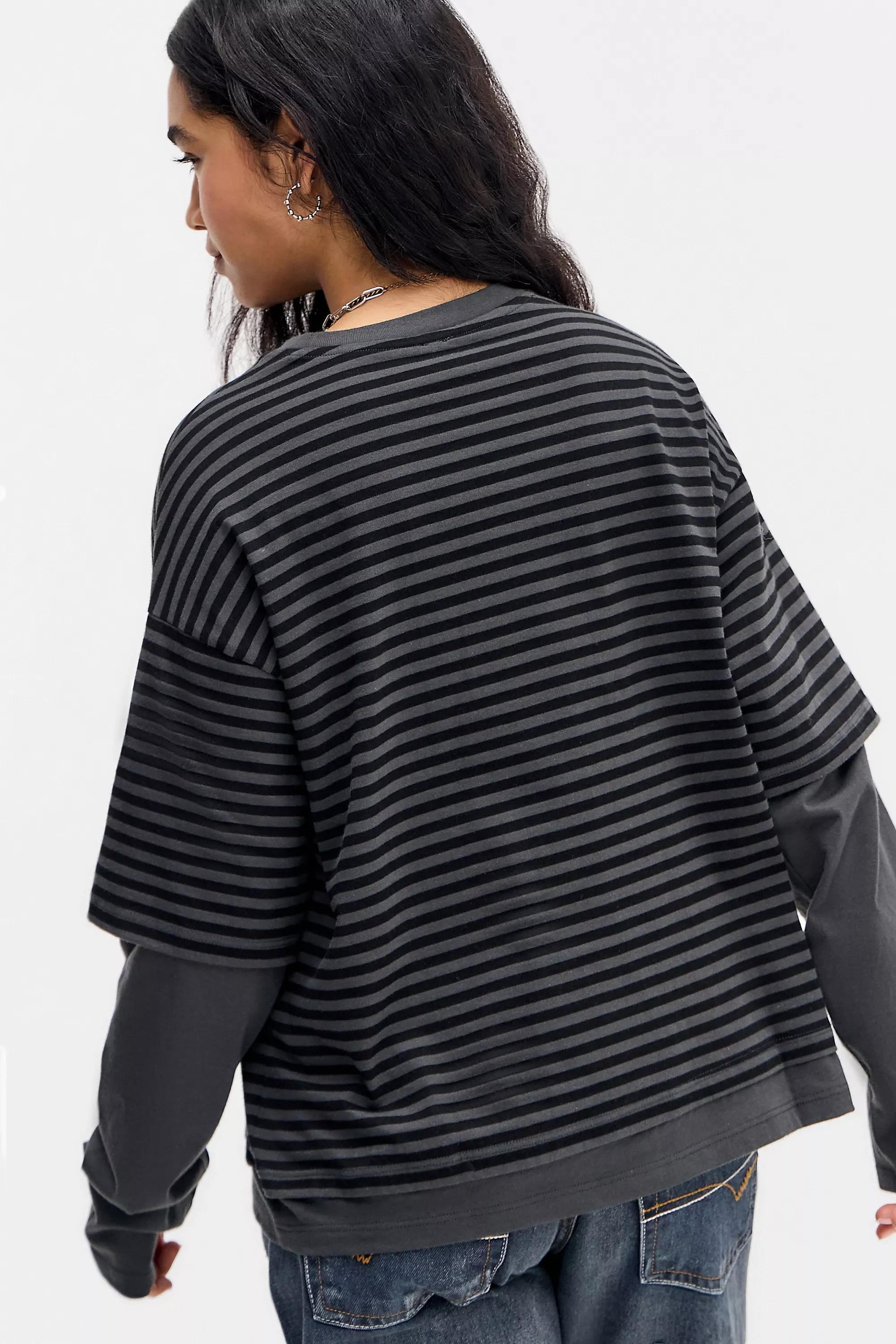 Black Uo Arlo Double Layer Long Sleeve T-Shirt, BLK MOTIF, large image number 3