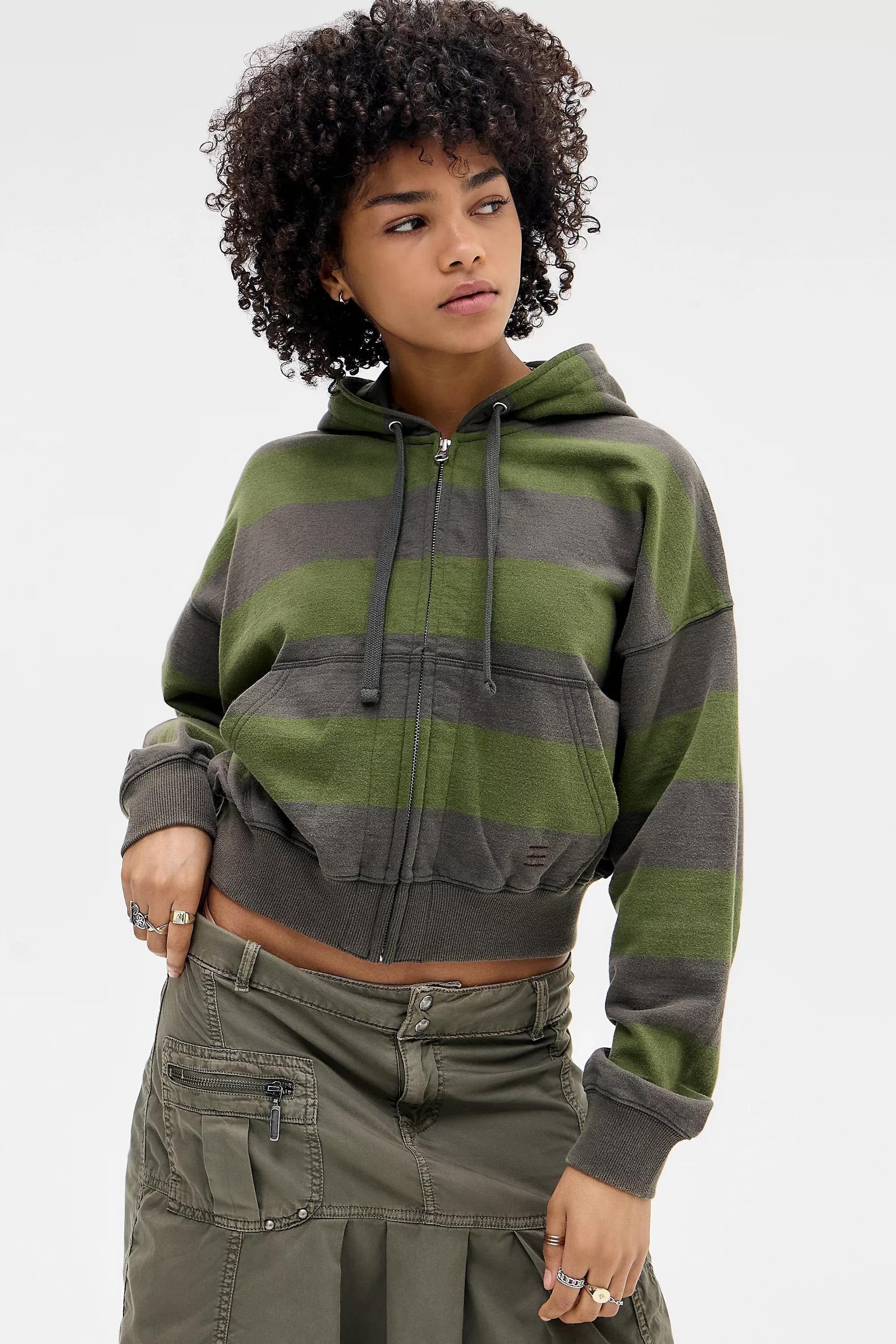 Khaki Bdg Khaki Easy Stripe Zip-Through Hoodie, KHAKI, medium