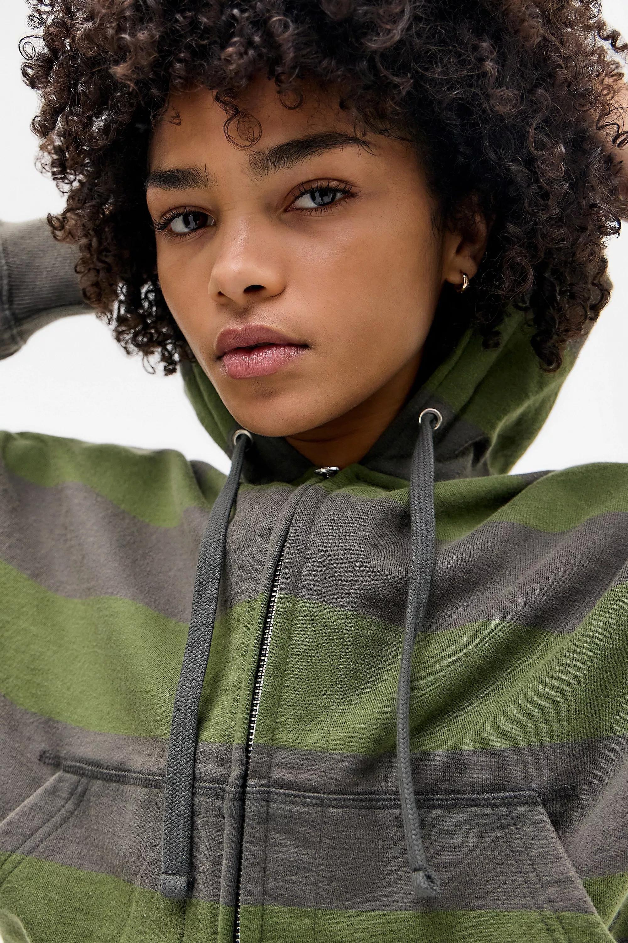 Khaki Bdg Khaki Easy Stripe Zip-Through Hoodie, KHAKI, large image number 1