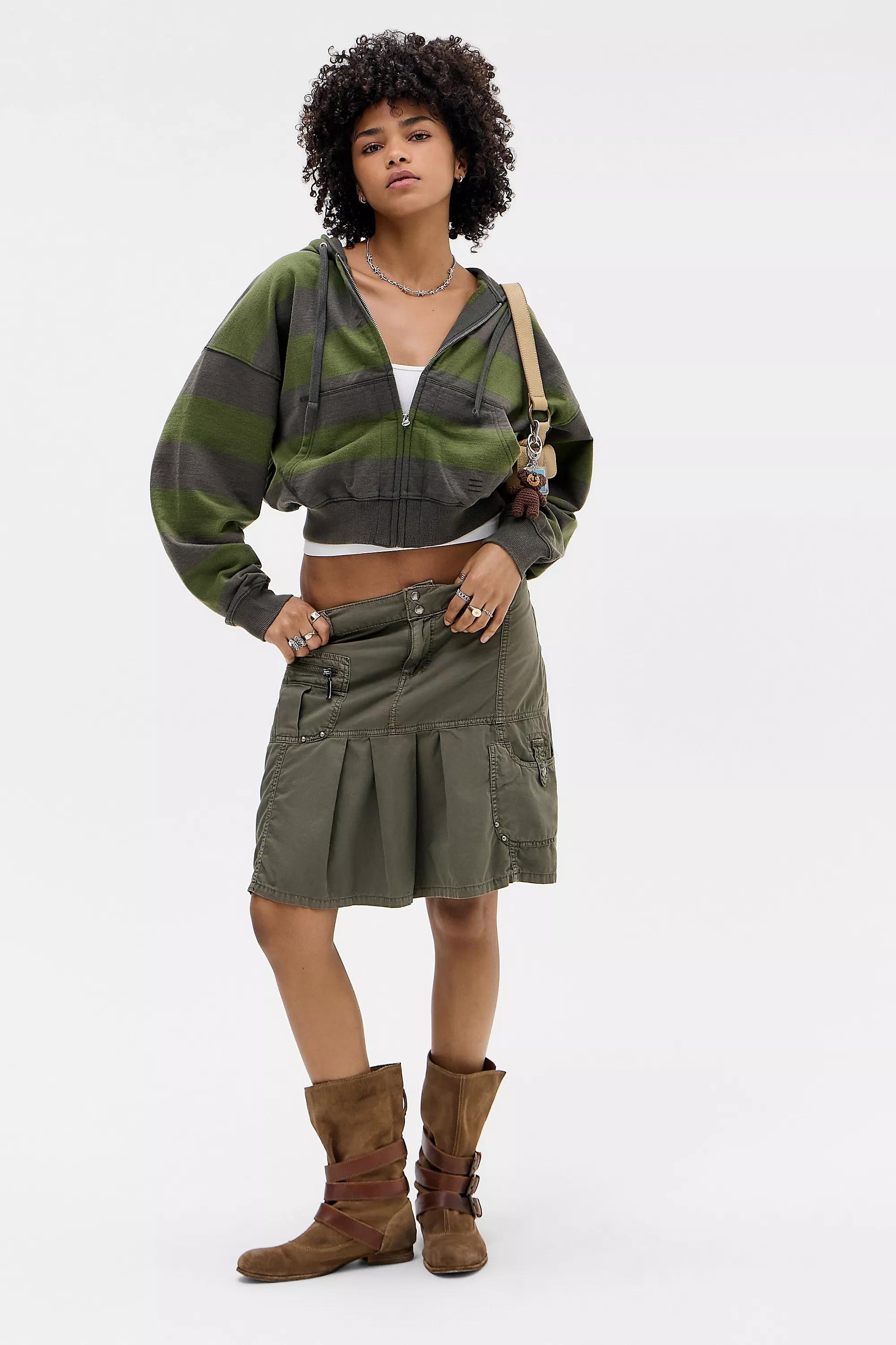 Khaki Bdg Khaki Easy Stripe Zip-Through Hoodie, KHAKI, large image number 2