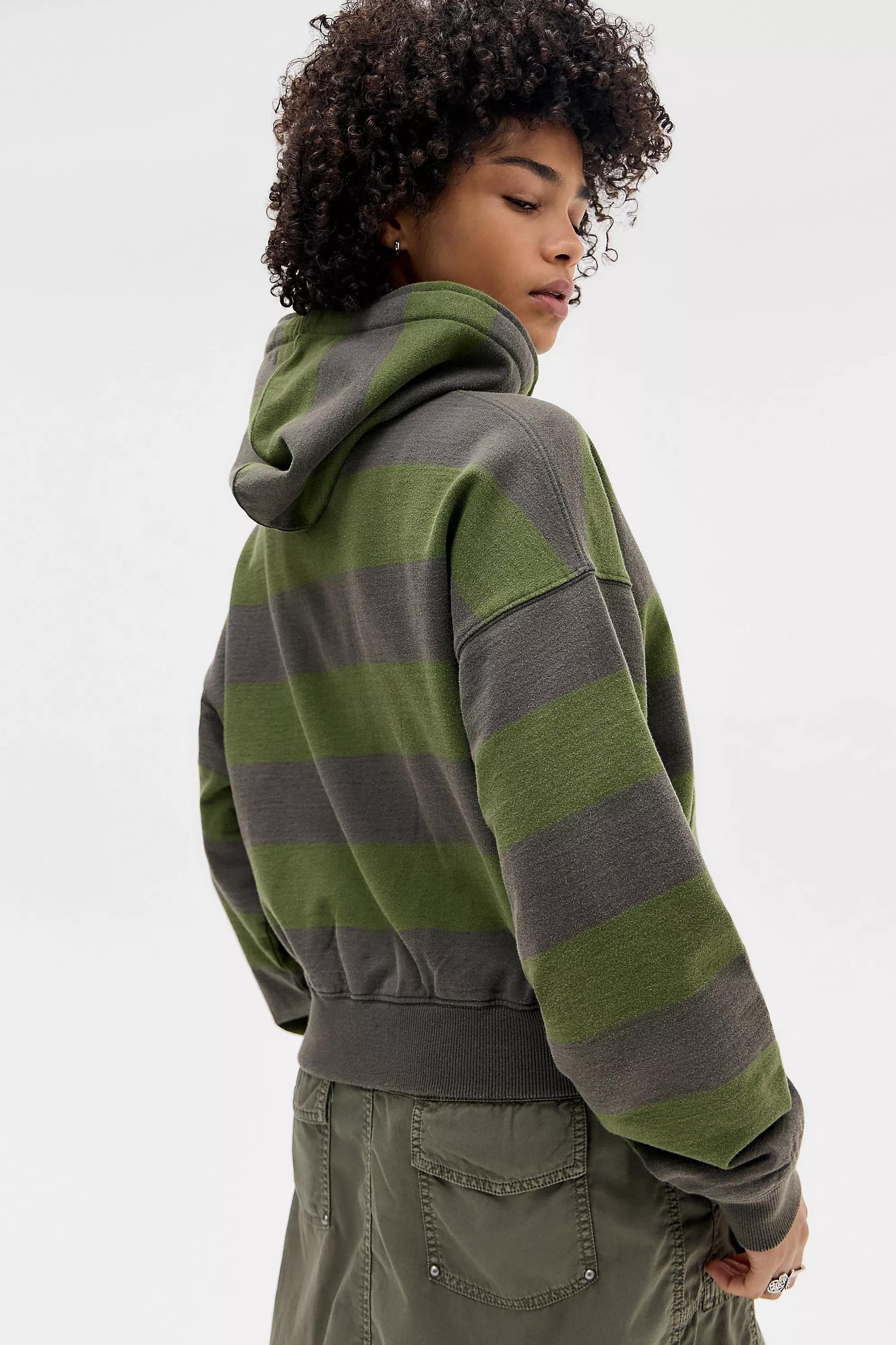 Khaki Bdg Khaki Easy Stripe Zip-Through Hoodie, KHAKI, large image number 3