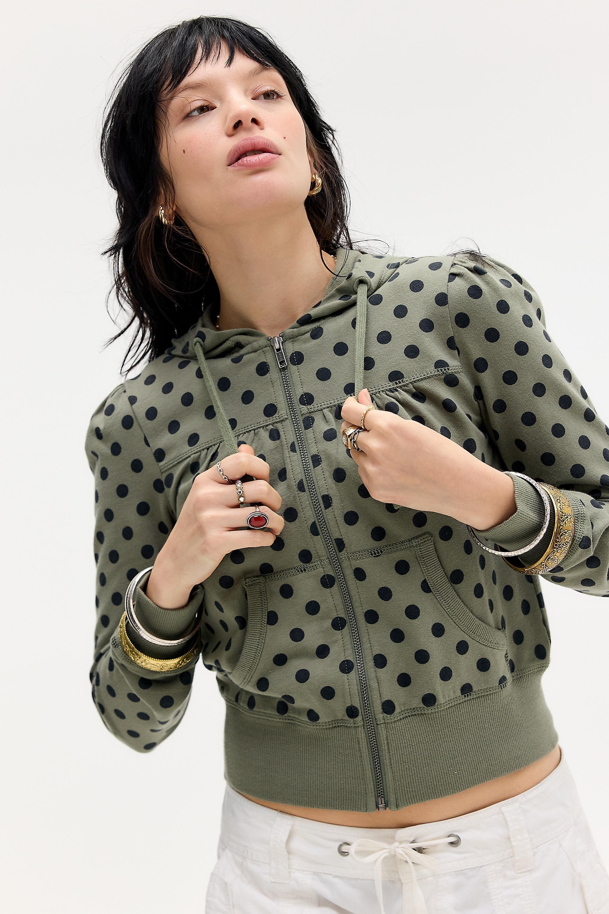 Green Silence + Noise Polka Dot Fitted Zip-Through Hoodie, OLIVE, large image number 0