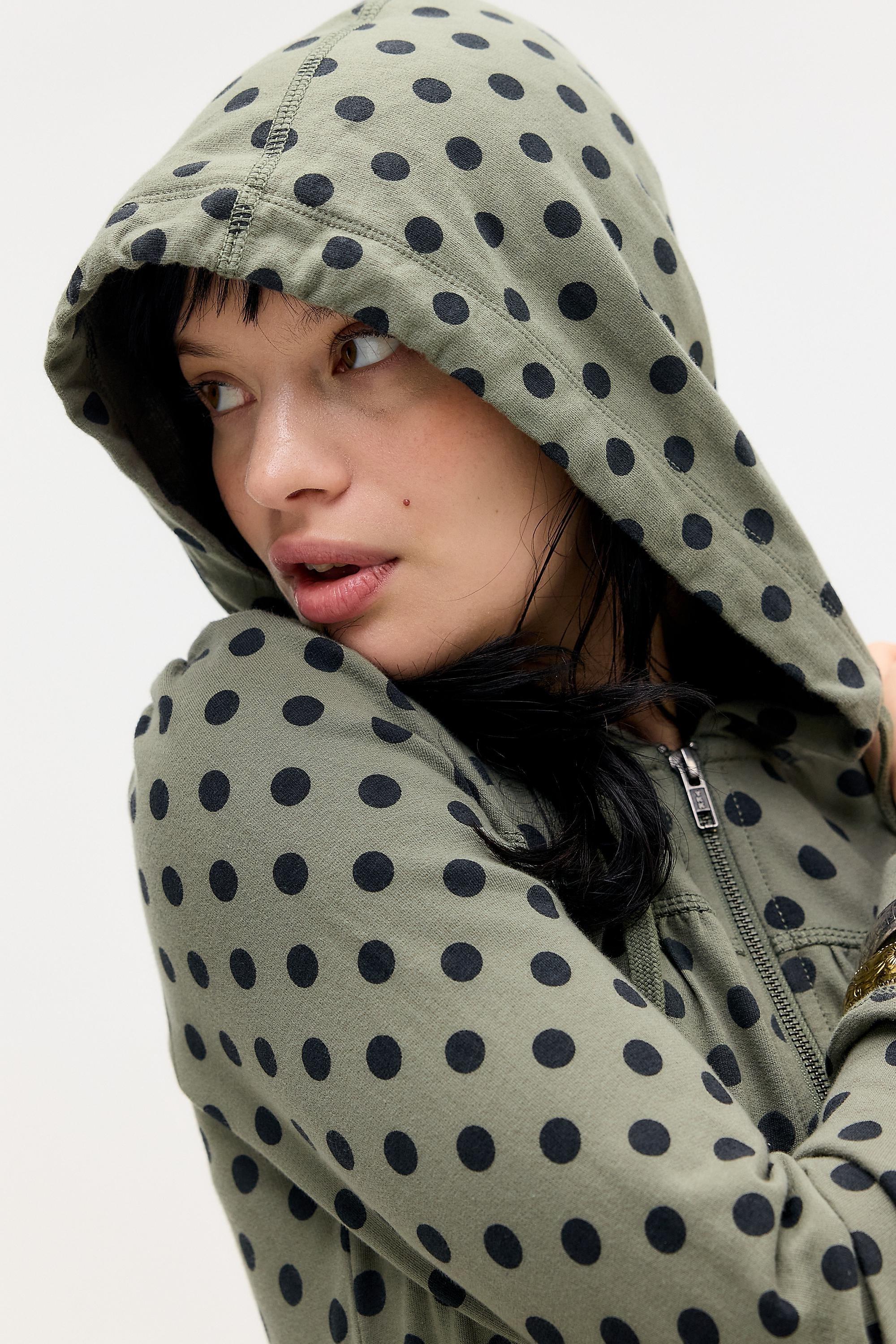 Green Silence + Noise Polka Dot Fitted Zip-Through Hoodie, OLIVE, medium