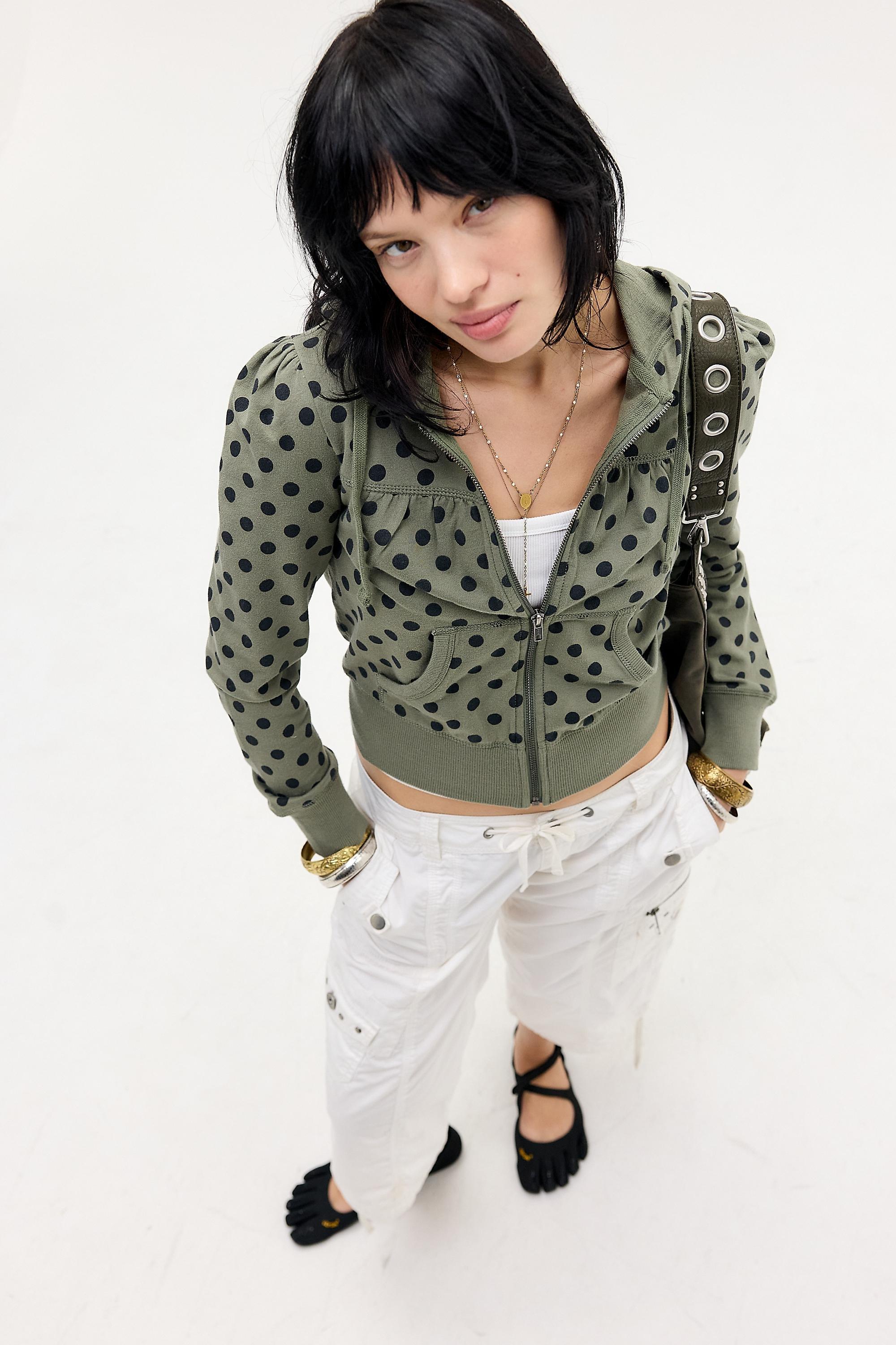 Green Silence + Noise Polka Dot Fitted Zip-Through Hoodie, OLIVE, large image number 2