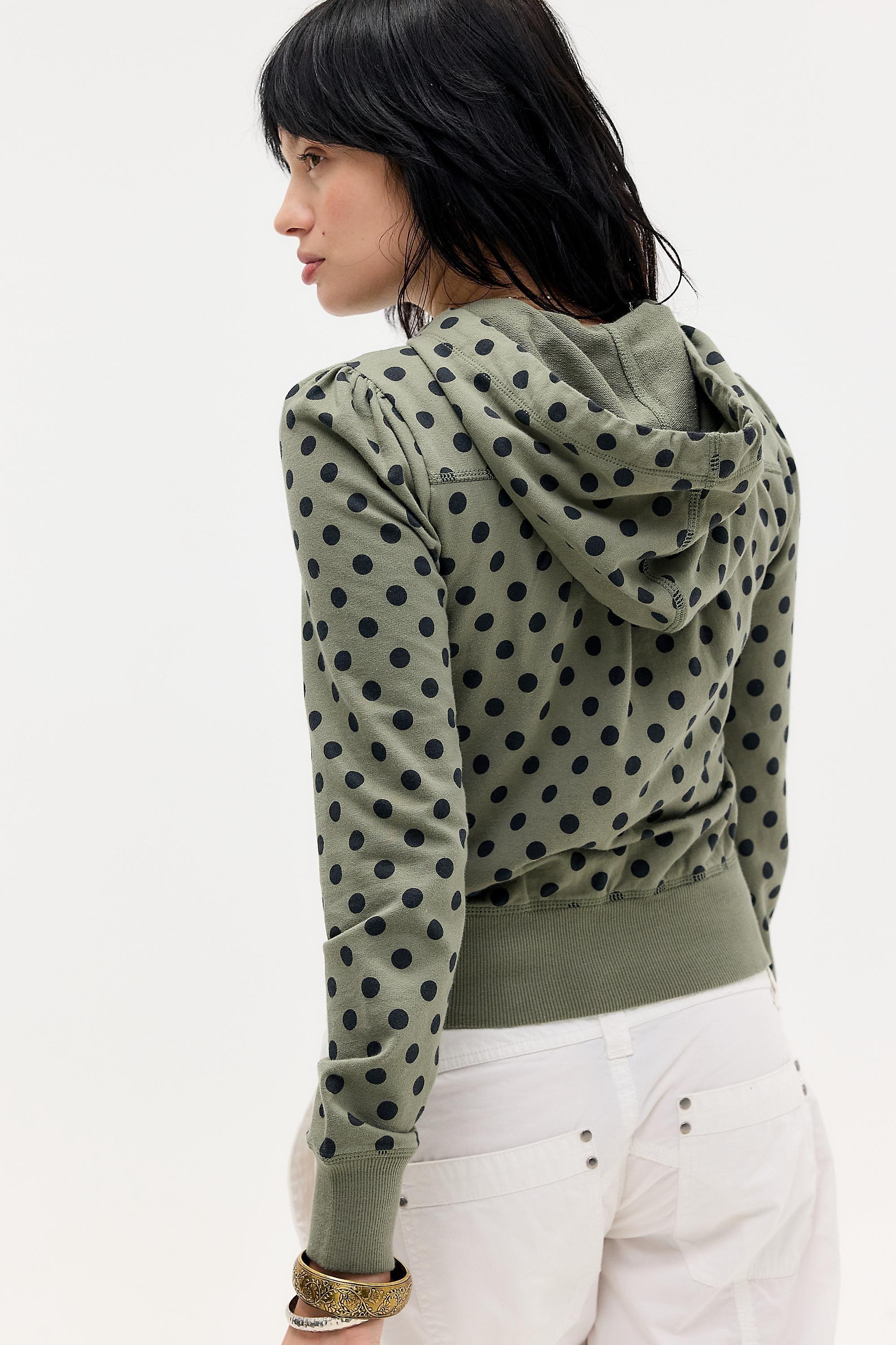 Green Silence + Noise Polka Dot Fitted Zip-Through Hoodie, OLIVE, large image number 3