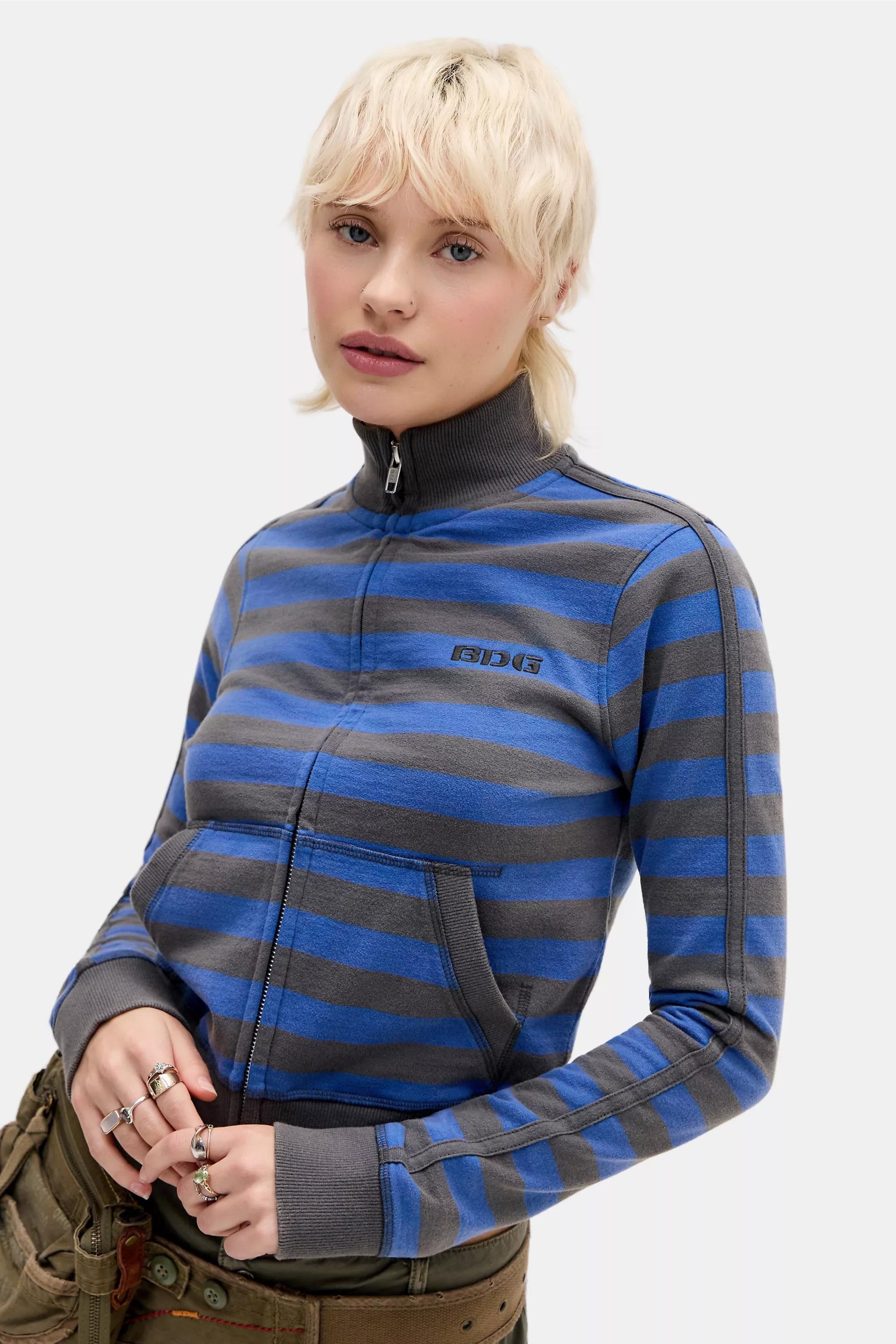 Grey Bdg Stripe Shrunken Track Top, D GR, large image number 0