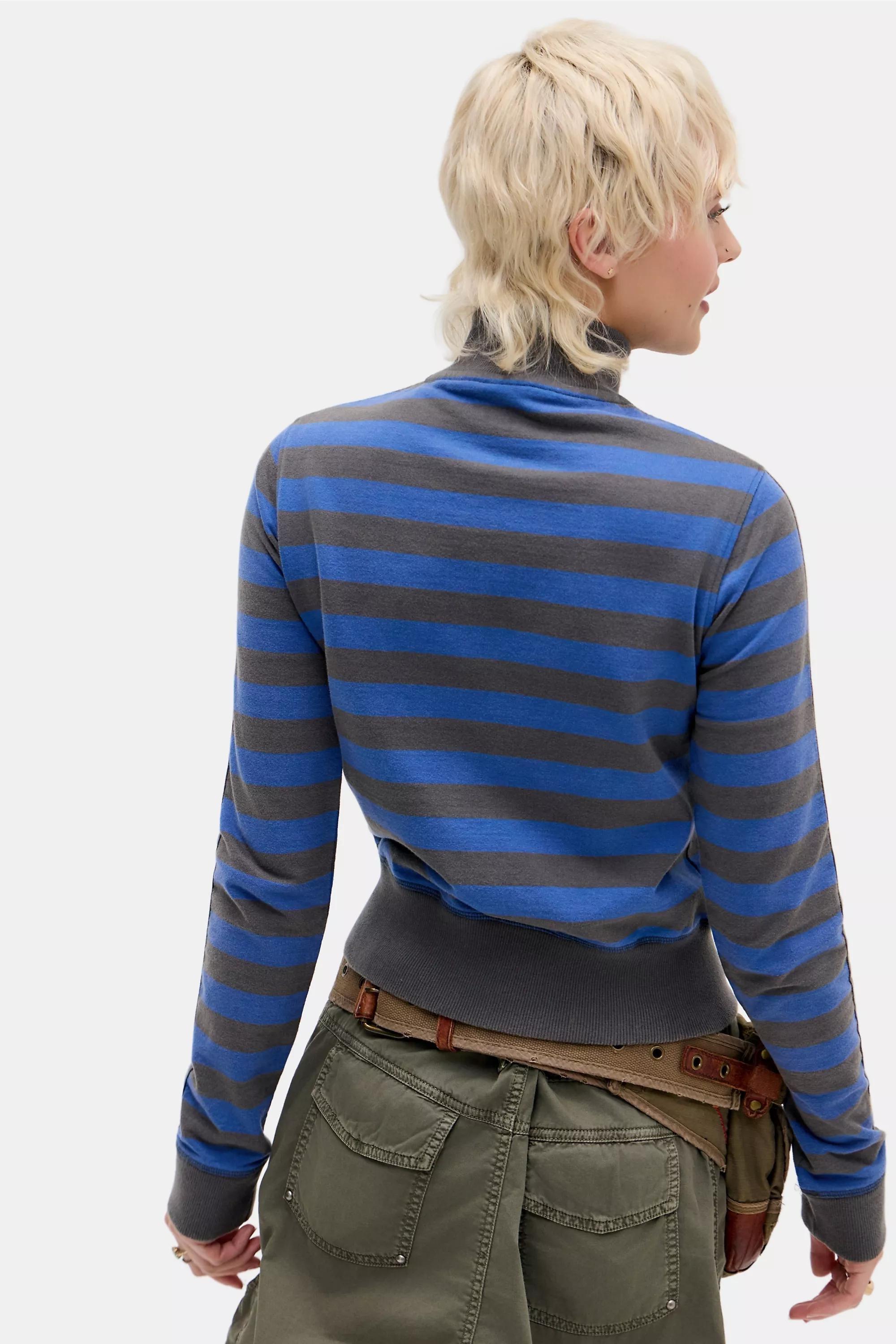 Grey Bdg Stripe Shrunken Track Top, D GR, large image number 3