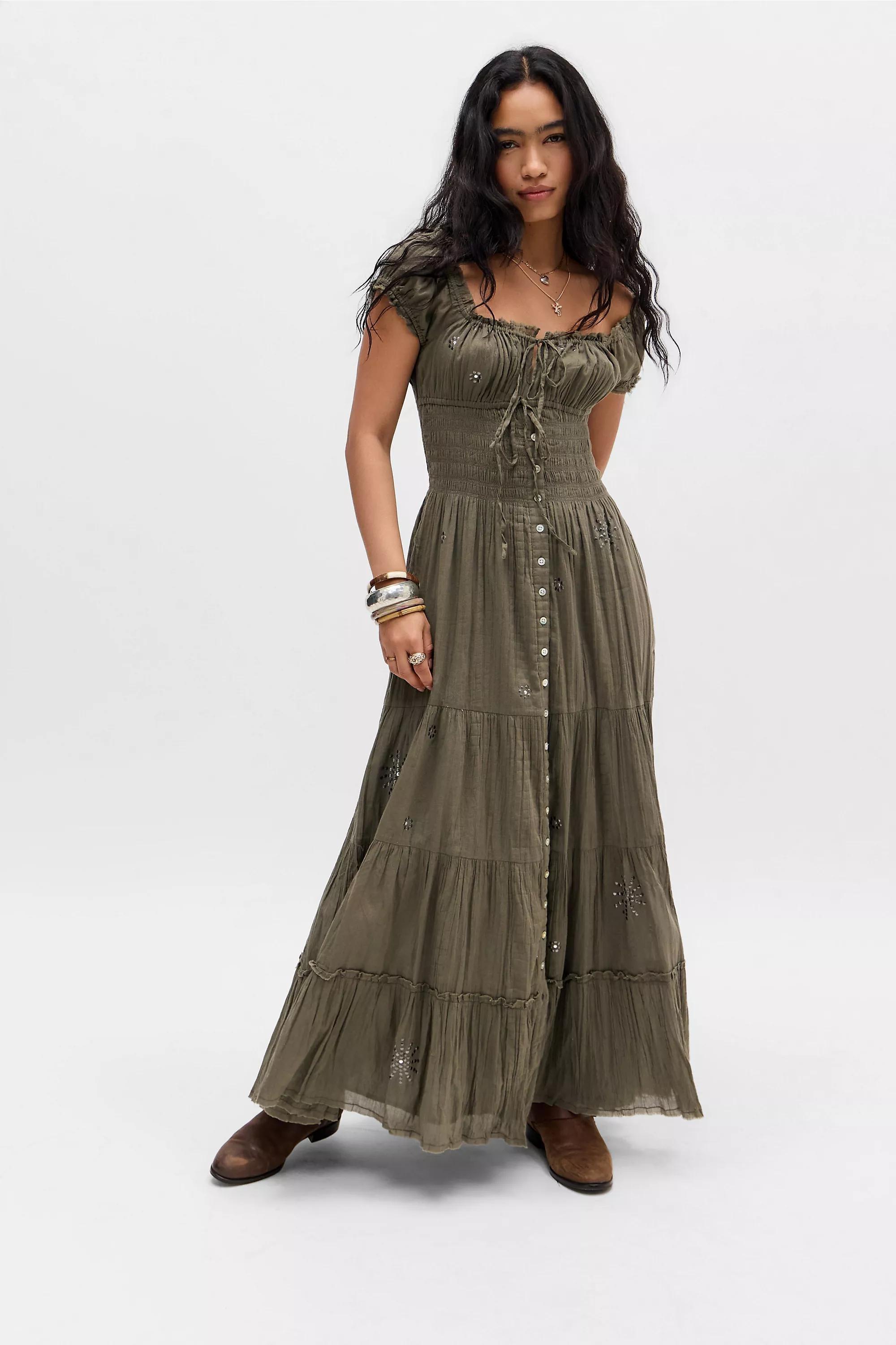 Khaki Kimchi Blue Samira Studded Maxi Dress, KHAKI, large image number 0