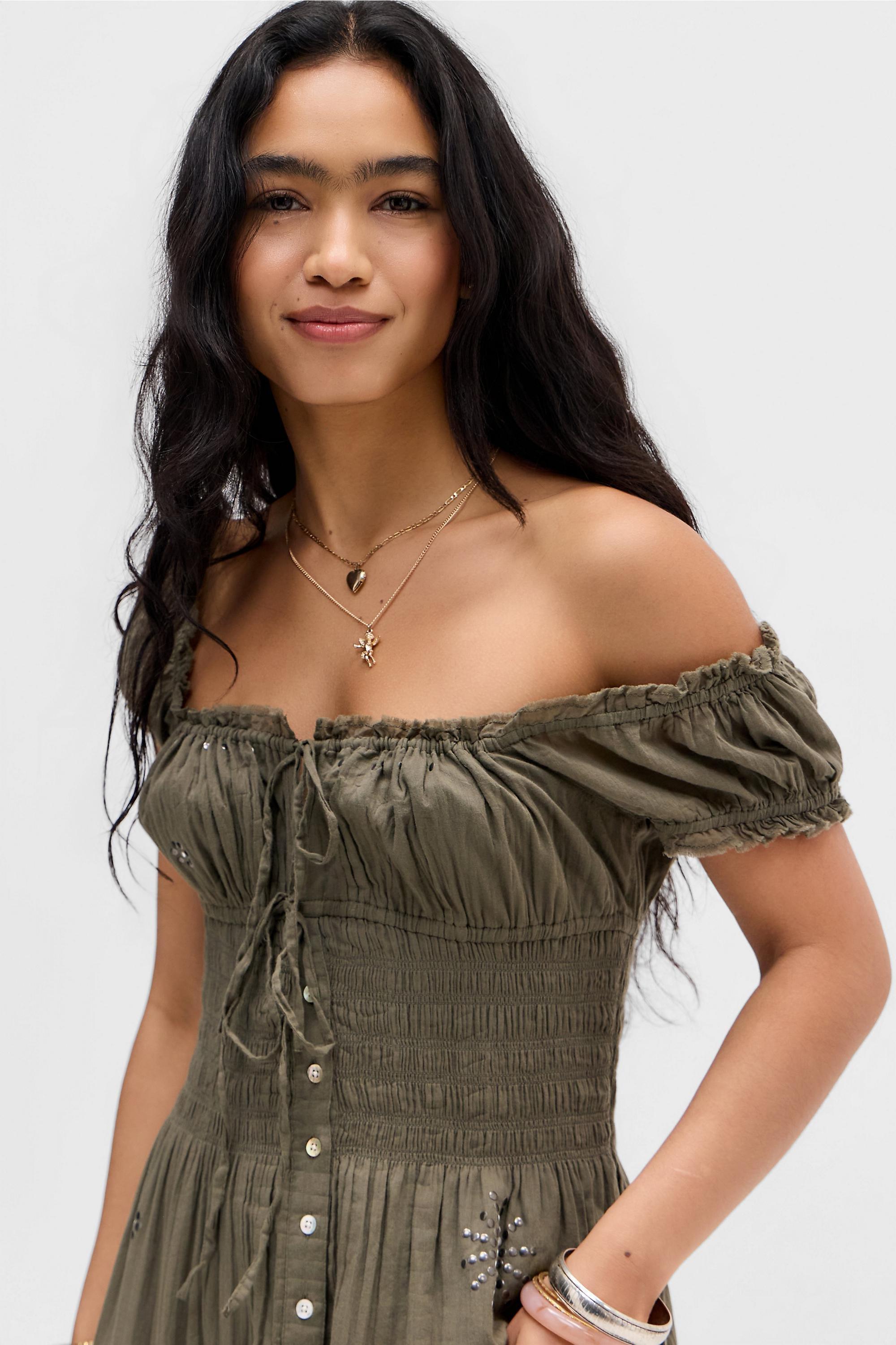 Khaki Kimchi Blue Samira Studded Maxi Dress, KHAKI, large image number 1