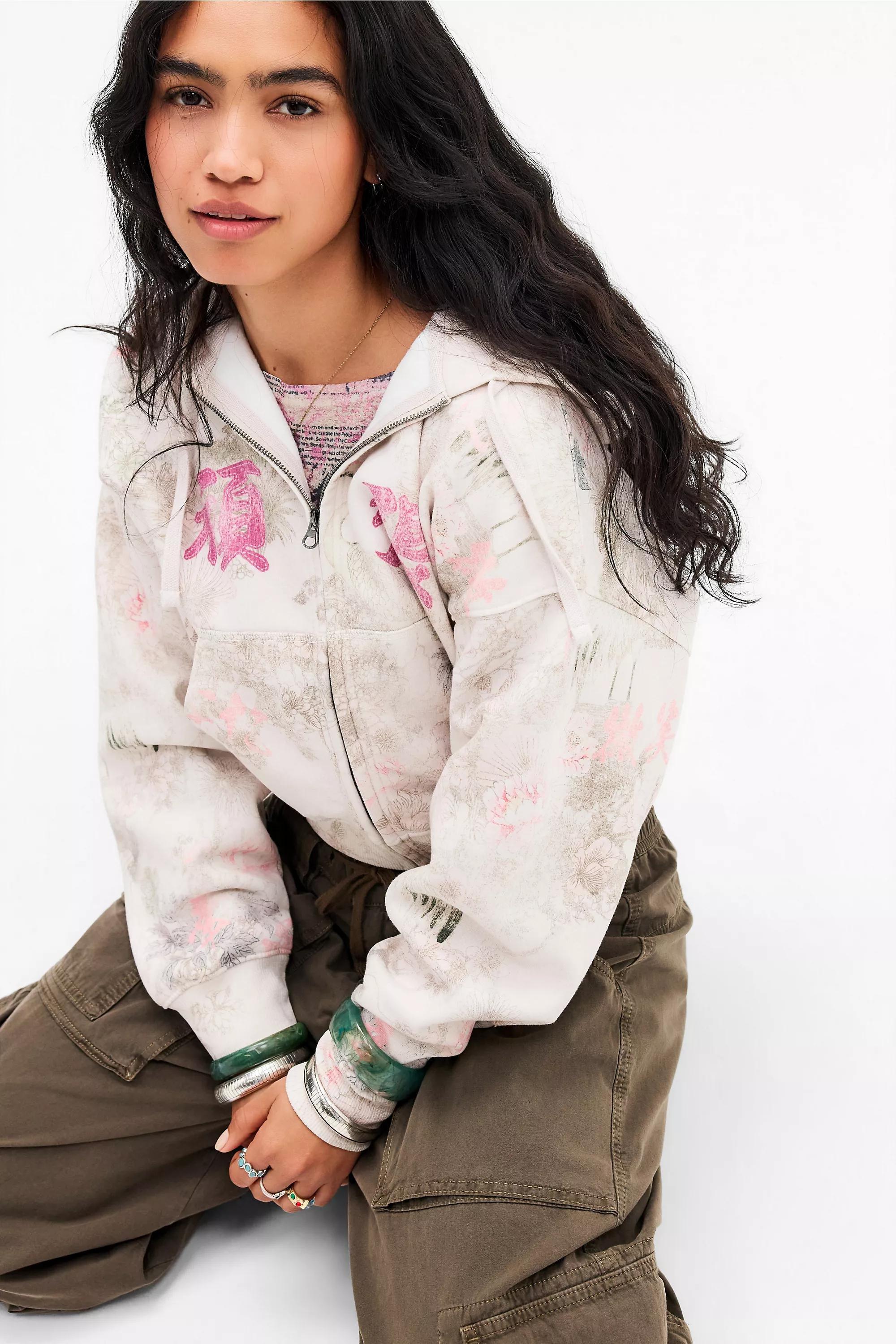 PINK Kimchi Blue Good Luck Asiatic Zip-Through Hoodie, PINK, medium