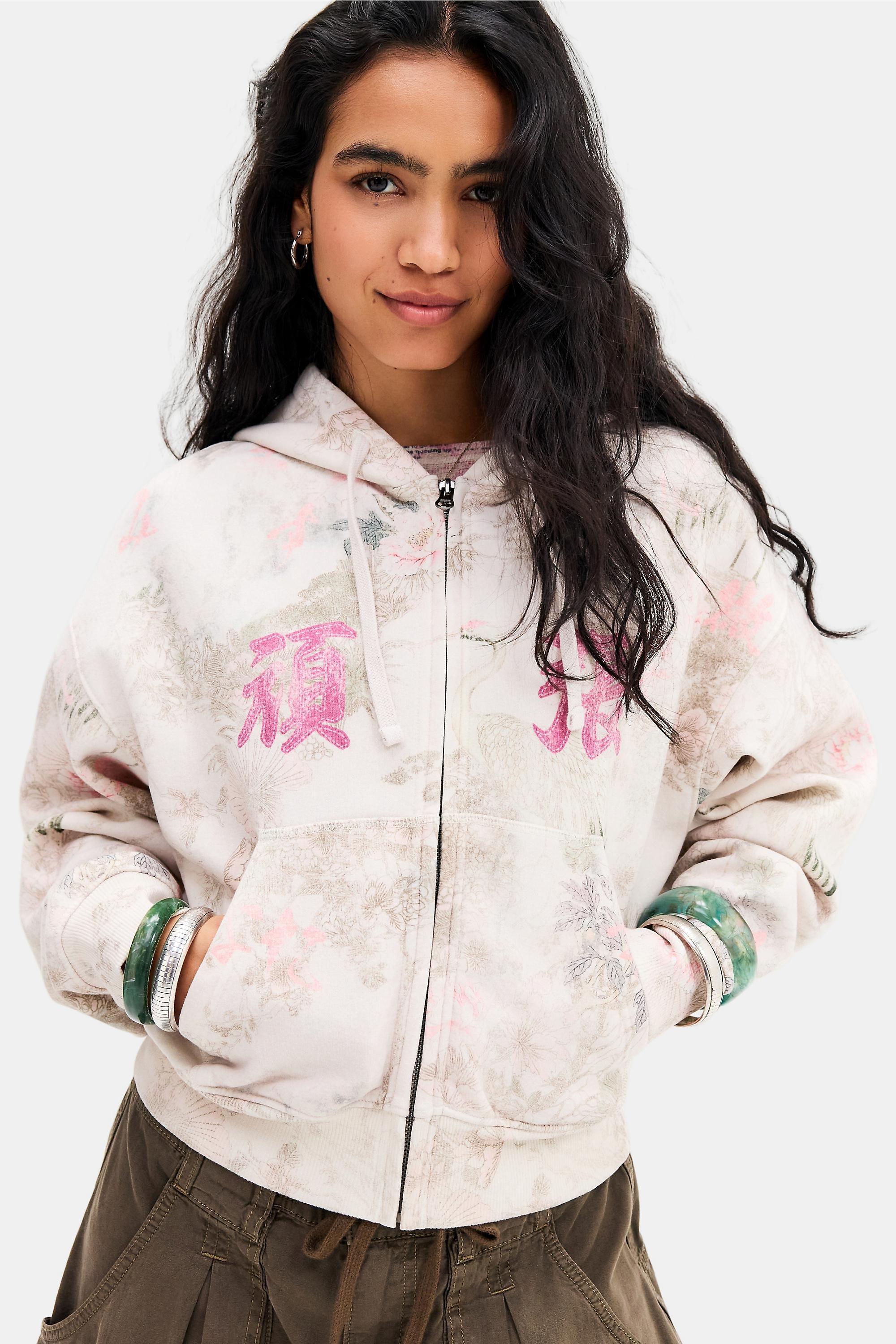 PINK Kimchi Blue Good Luck Asiatic Zip-Through Hoodie, PINK, large image number 3
