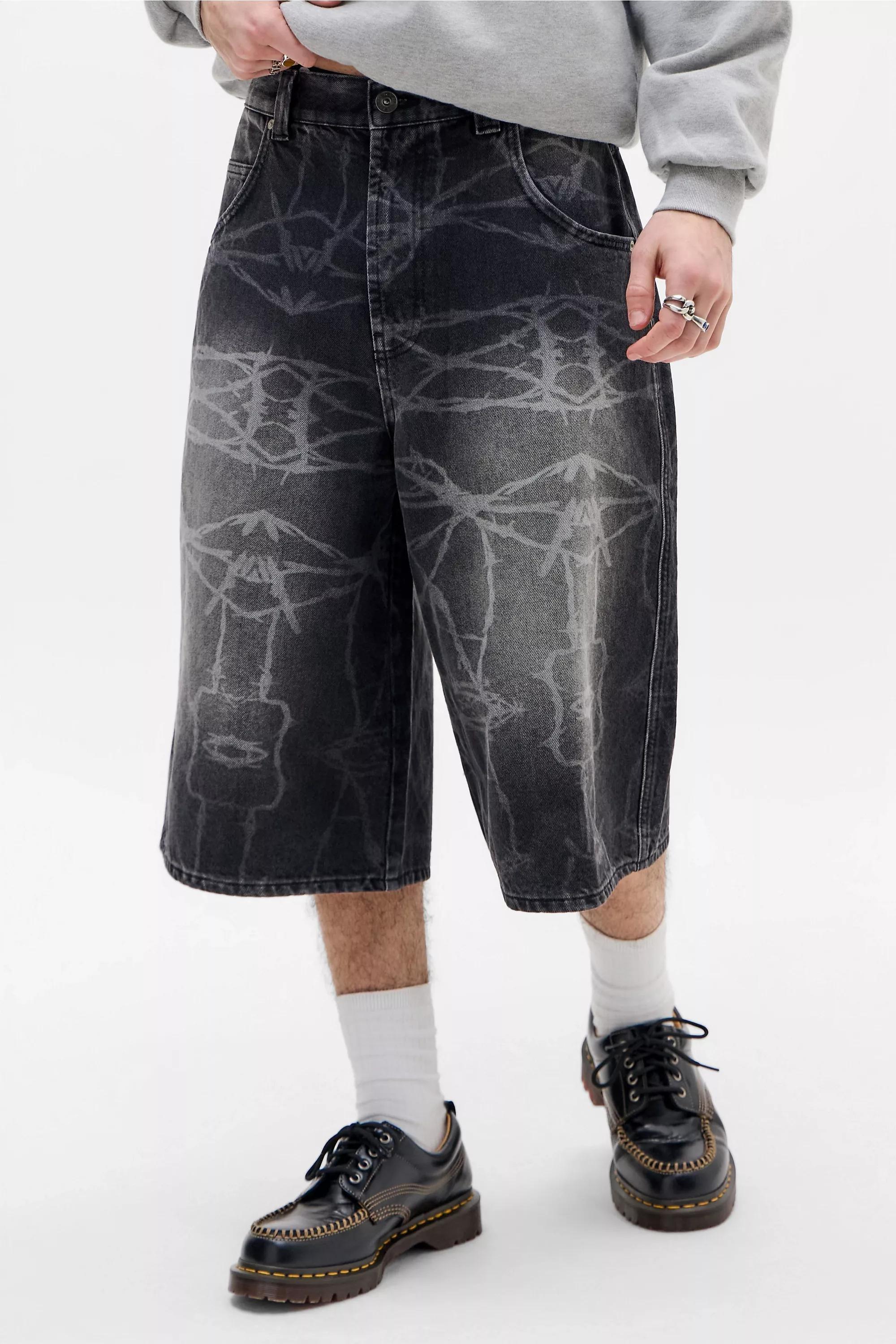 Black Bdg Neo Barbed Wire Denim Skate Shorts, BLK, large image number 0