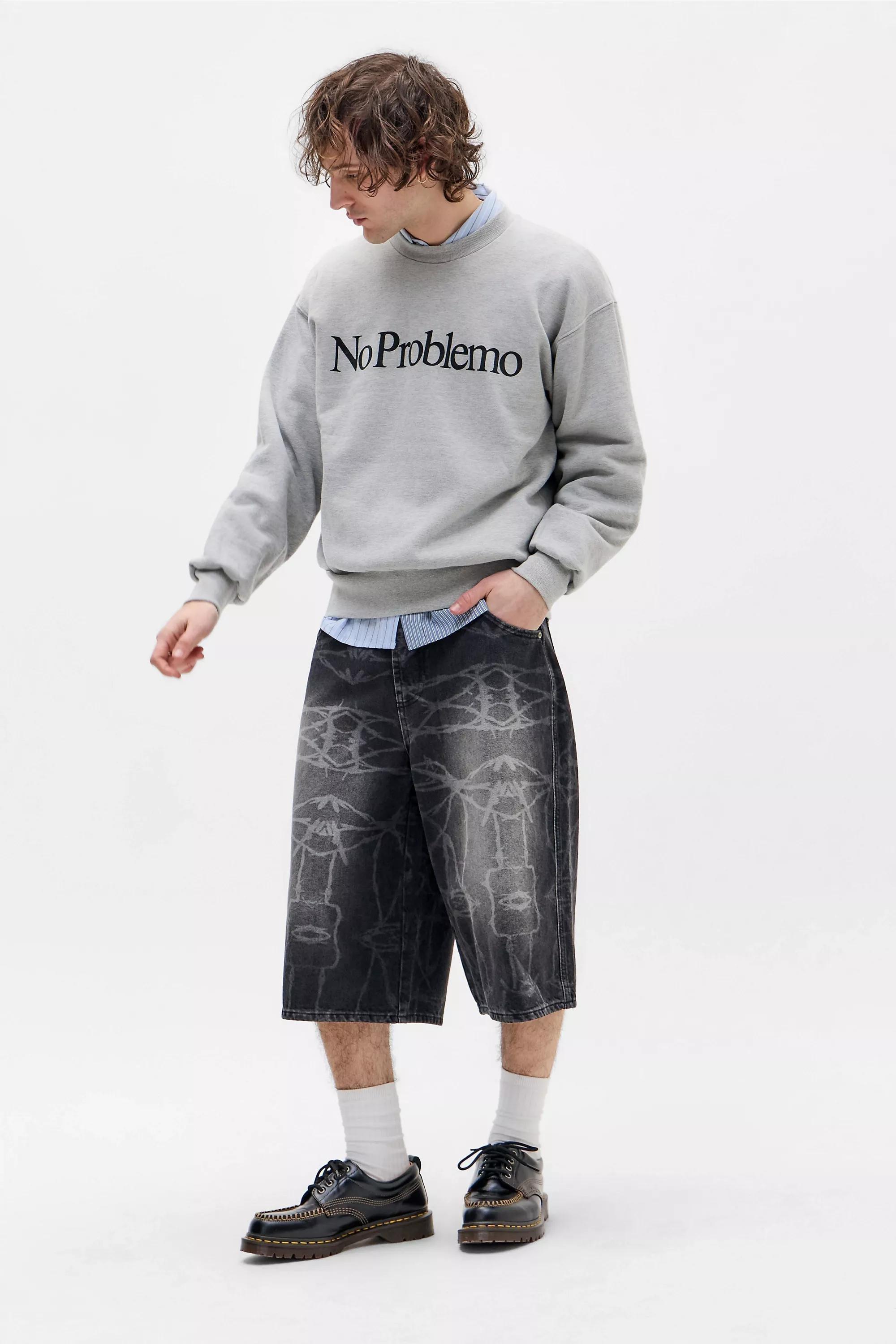 Black Bdg Neo Barbed Wire Denim Skate Shorts, BLK, large image number 1