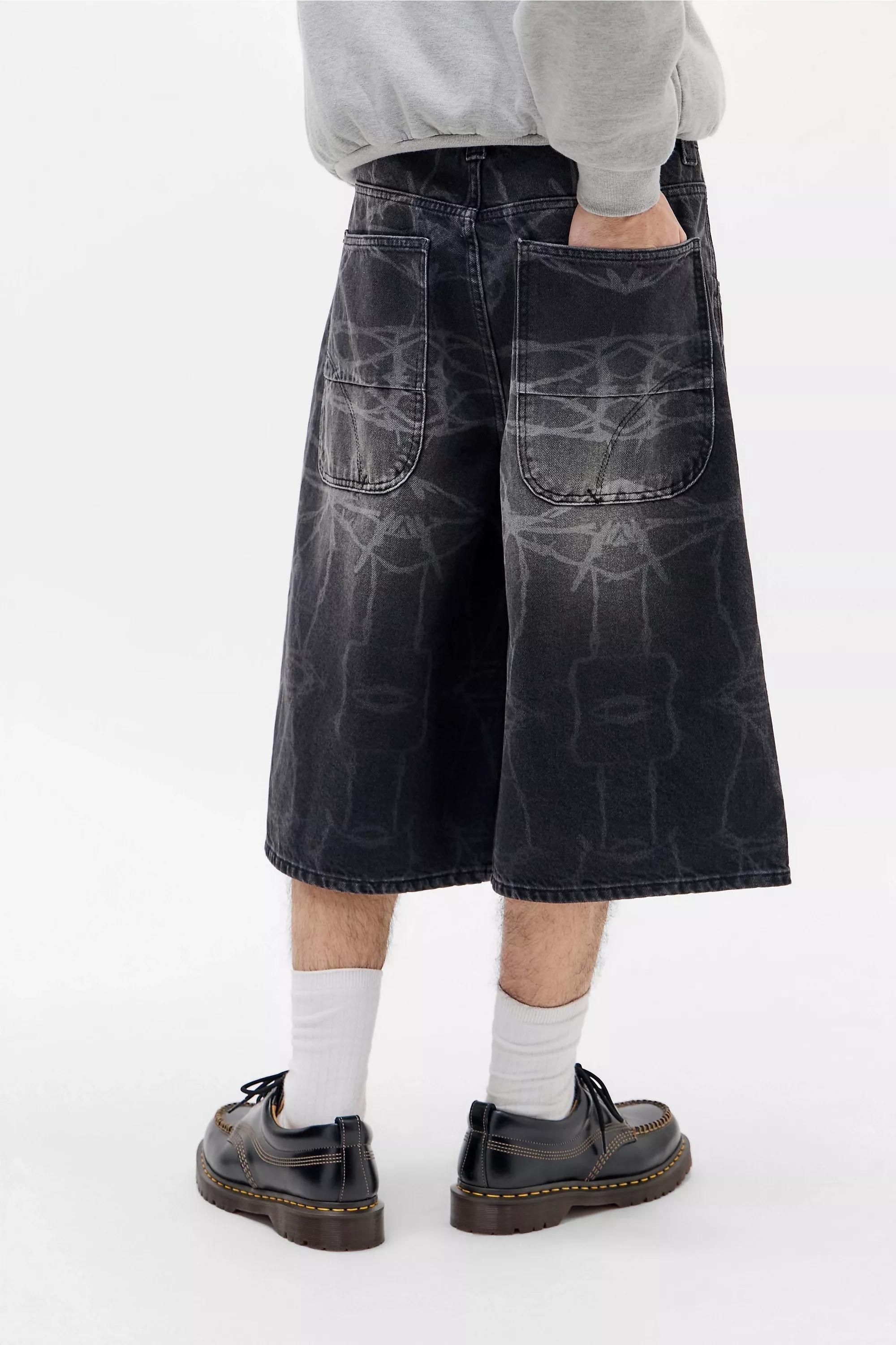 Black Bdg Neo Barbed Wire Denim Skate Shorts, BLK, large image number 2