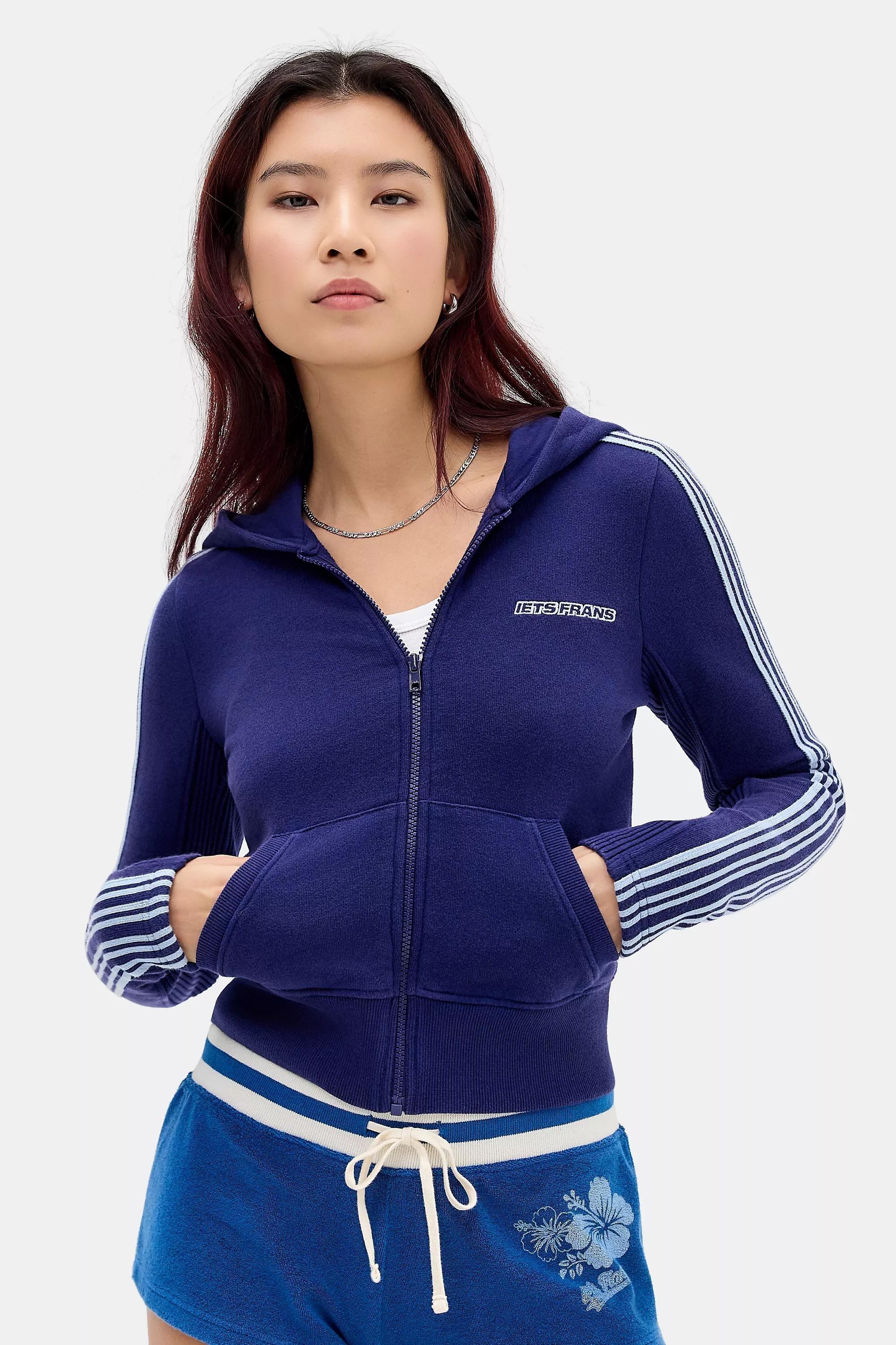 Navy Iets Frans... Navy Trip Stripe Hooded Track Top, NAVY, large image number 0