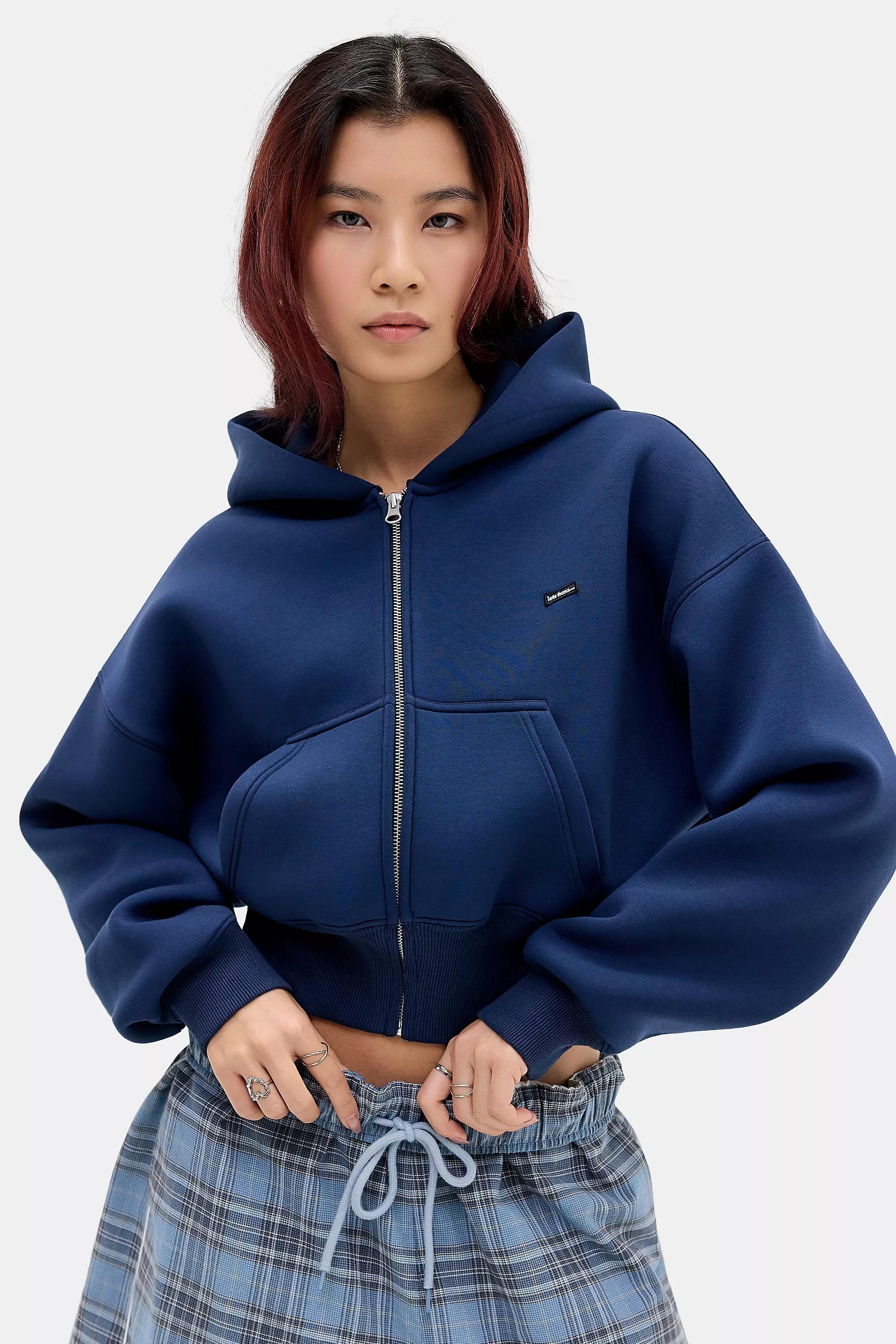 Navy iets frans... Scuba Crop Zip-Through Hoodie, NAVY, medium