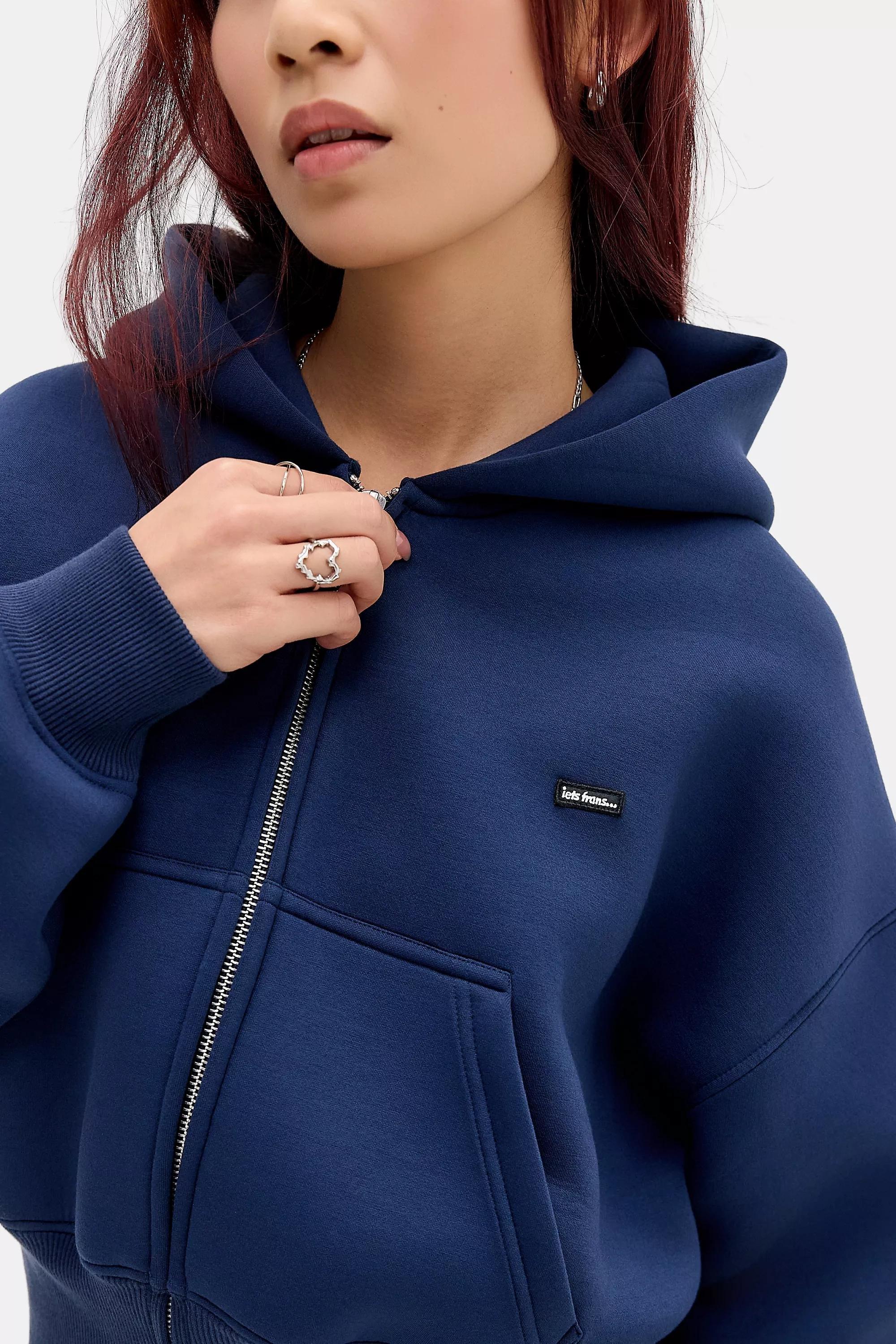 Navy iets frans... Scuba Crop Zip-Through Hoodie, NAVY, medium