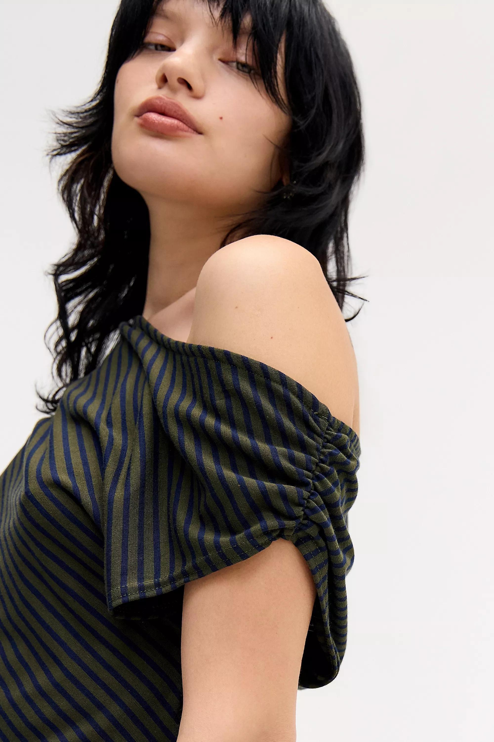 Khaki Silence + Noise Willow Off-Shoulder Top, KHAKI, large image number 1
