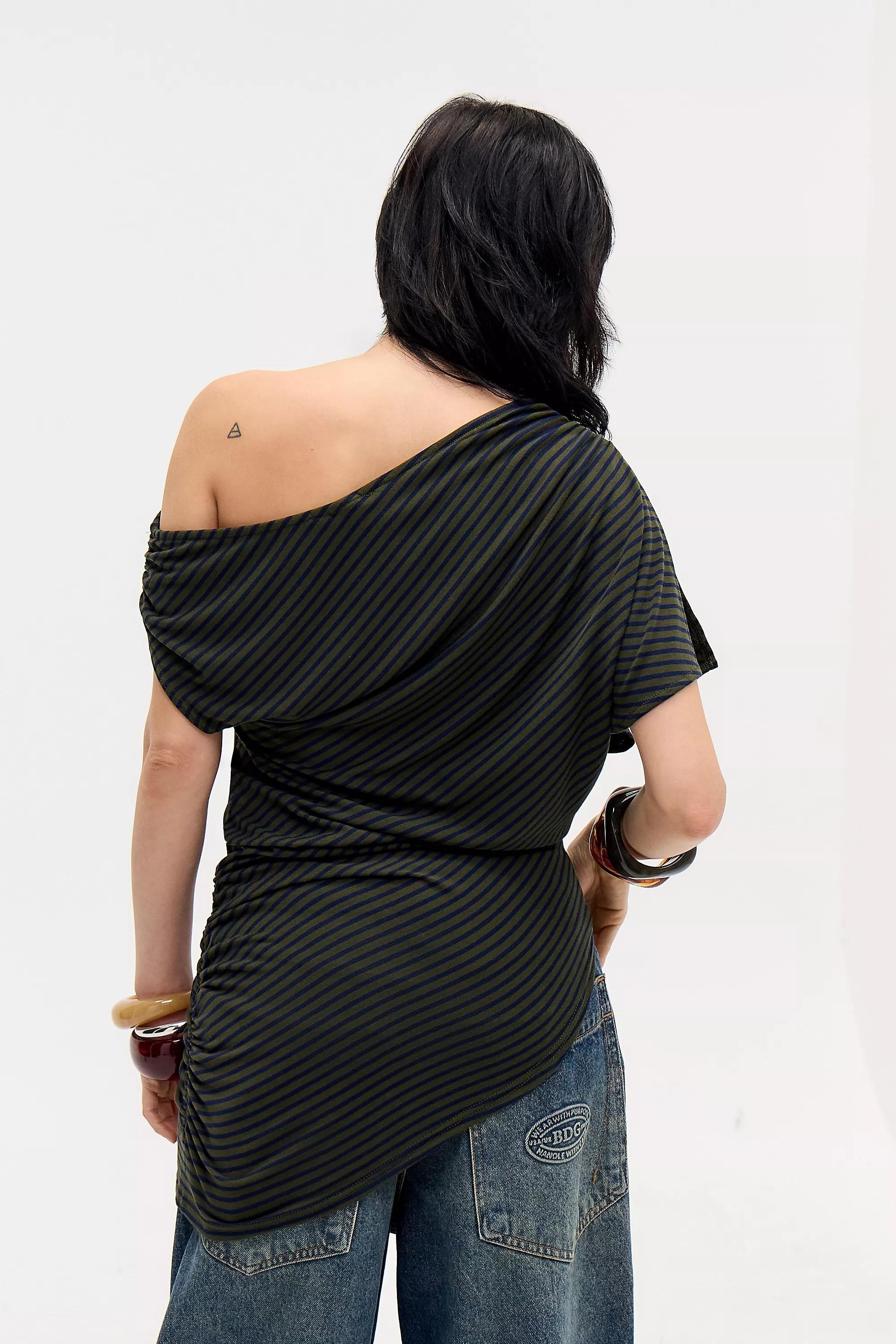 Khaki Silence + Noise Willow Off-Shoulder Top, KHAKI, large image number 3