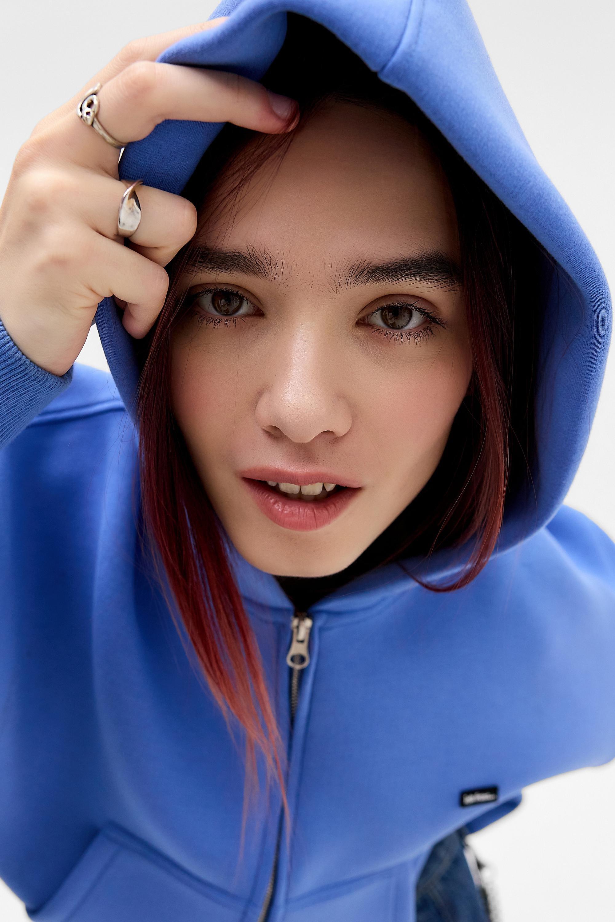 Blue iets frans... Scuba Crop Zip-Through Hoodie, BLUE, large image number 0