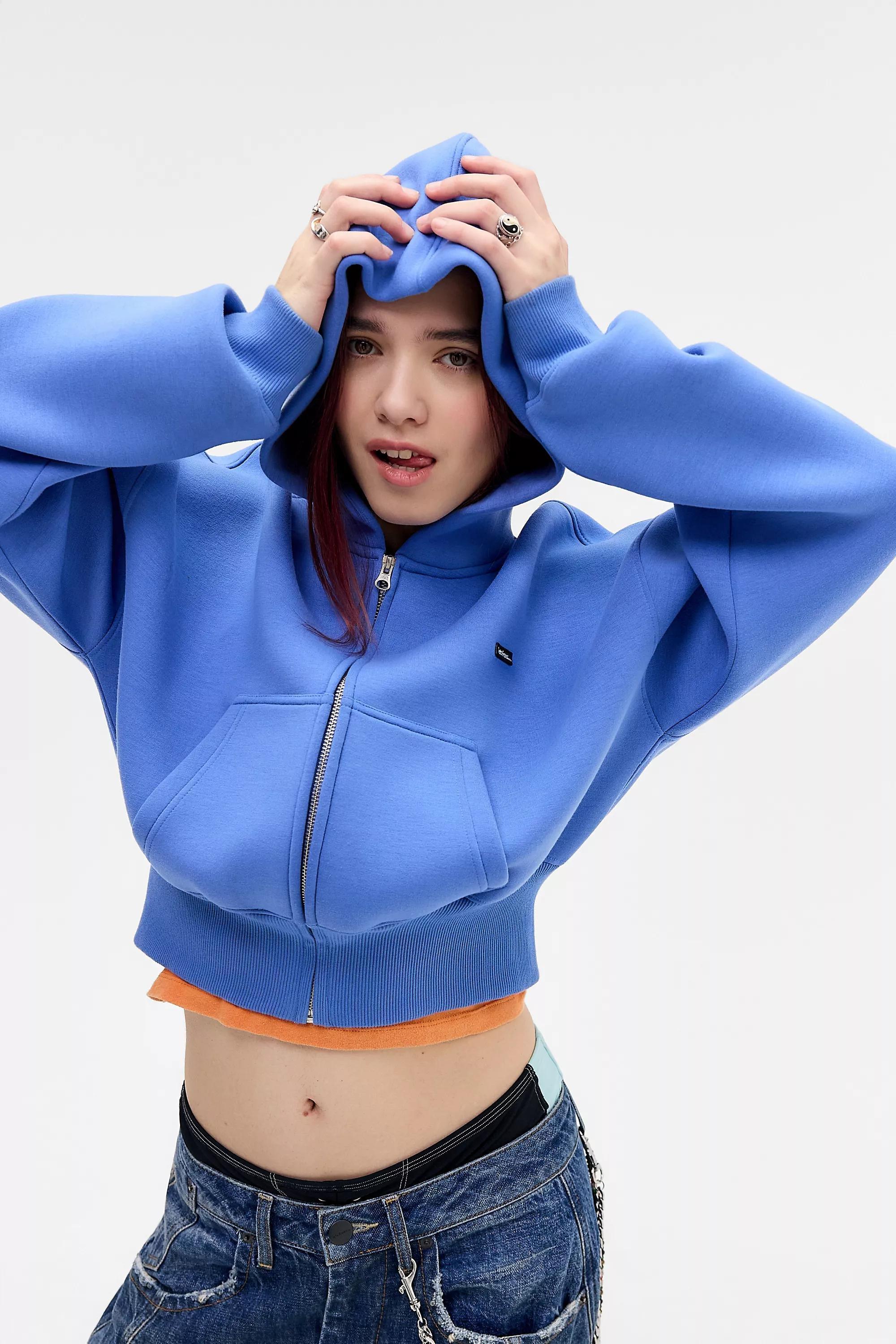 Blue iets frans... Scuba Crop Zip-Through Hoodie, BLUE, medium