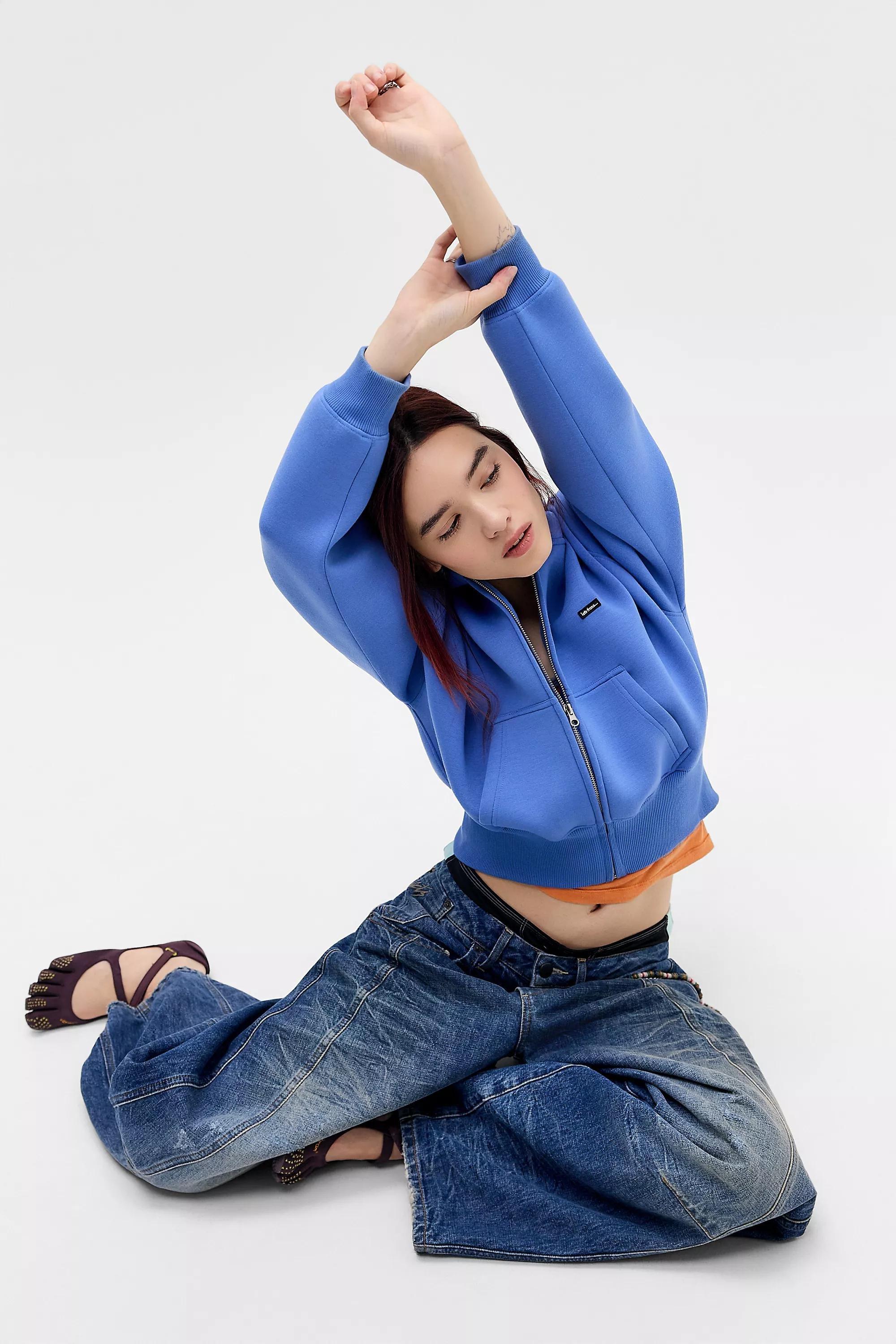 Blue iets frans... Scuba Crop Zip-Through Hoodie, BLUE, large image number 3