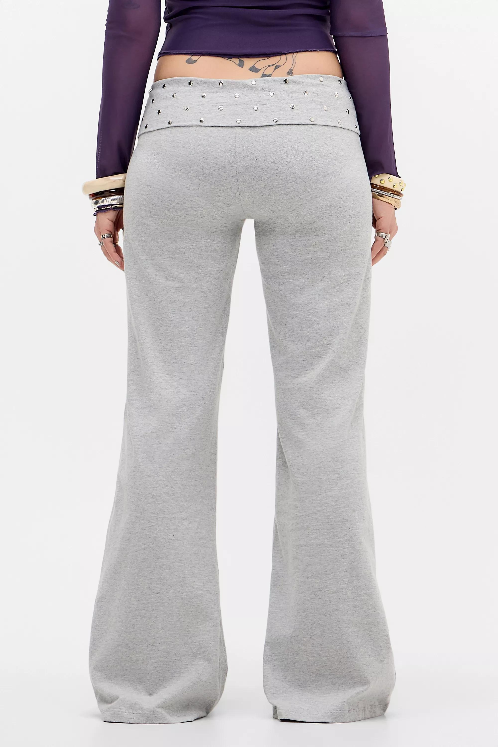 Grey Motel Fold over Straight Leg Trousers, GREY, large image number 3
