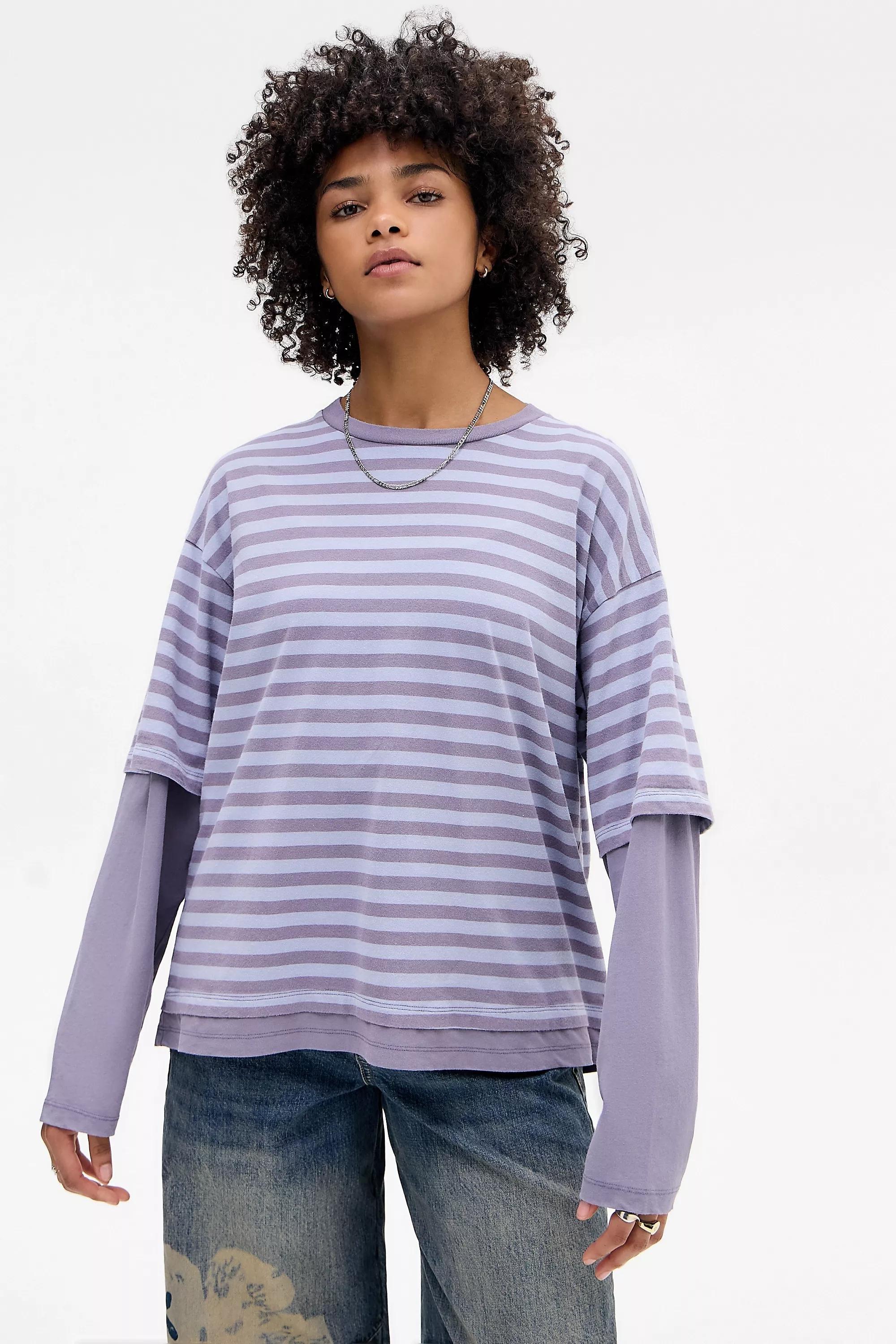 Purple Bdg Arlo Striped Double Layered T-Shirt, PURP, large image number 0