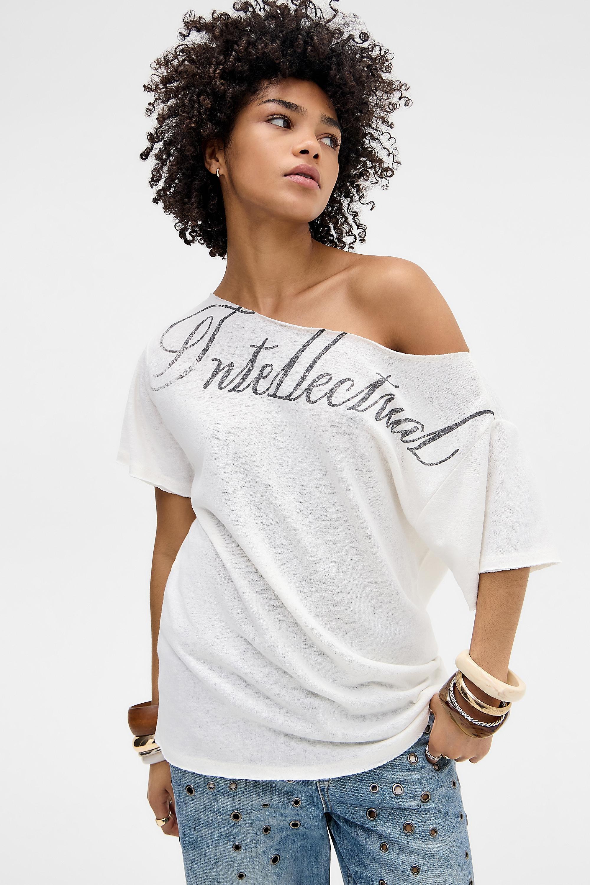 White Uo Intellectual Slub Off The Shoulder T-Shirt, WHT, large image number 0