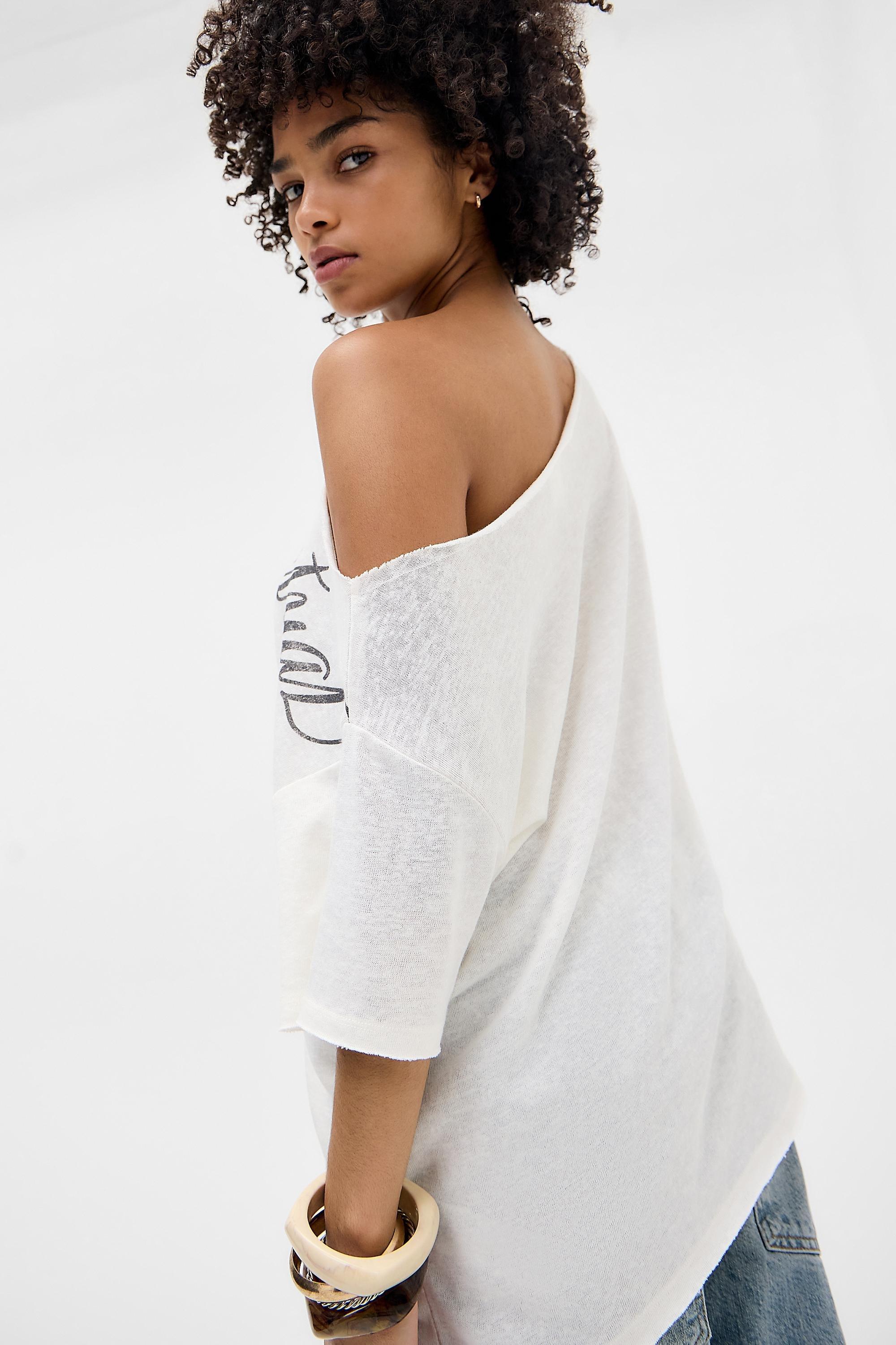 White Uo Intellectual Slub Off The Shoulder T-Shirt, WHT, large image number 2