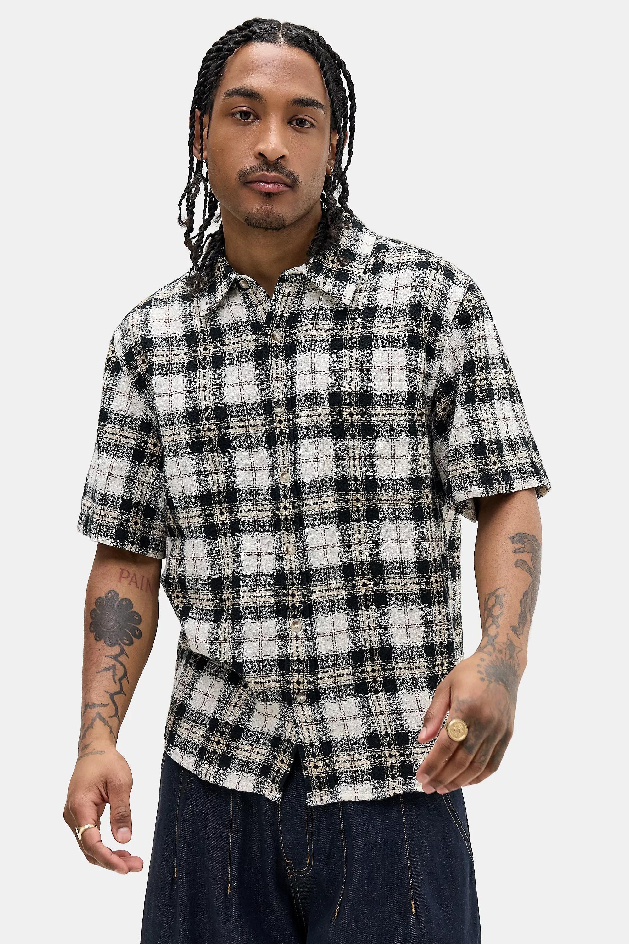 Beige Bdg Ivory Check Short Sleeve Shirt, NEUTR MOT, medium