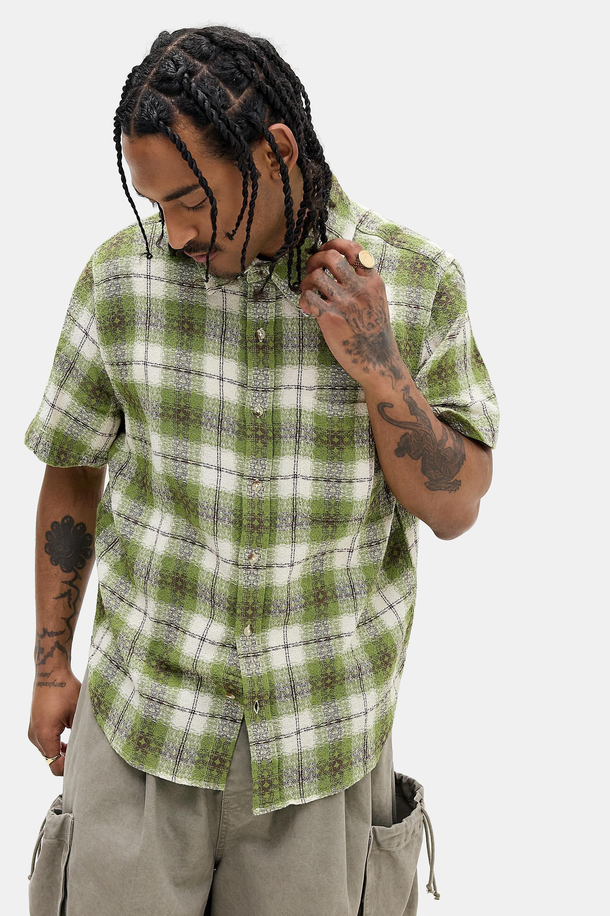 Green Pattern Bdg Green Check Short Sleeve Shirt, GN, large image number 0