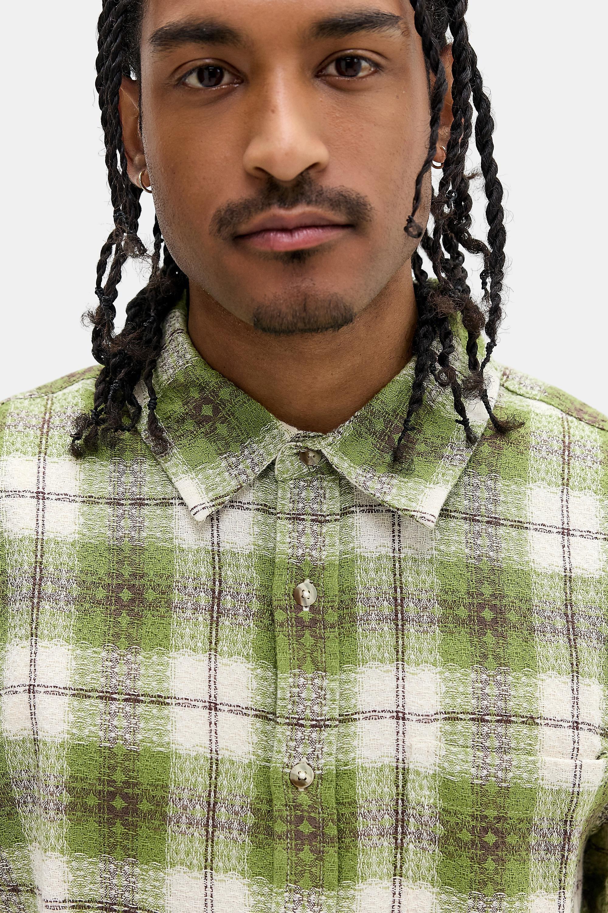 Green Pattern Bdg Green Check Short Sleeve Shirt, GN, medium