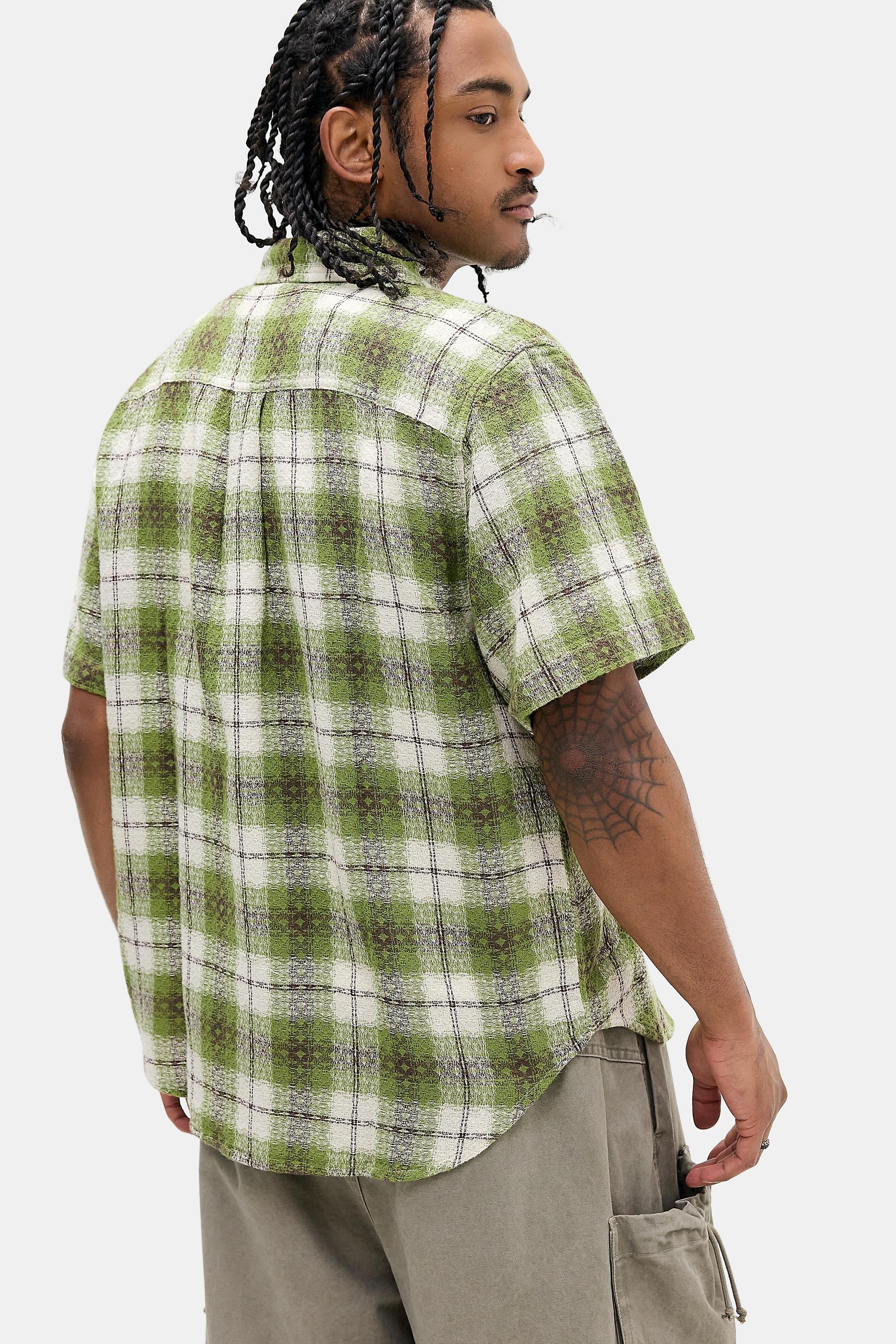 Green Pattern Bdg Green Check Short Sleeve Shirt, GN, large image number 3