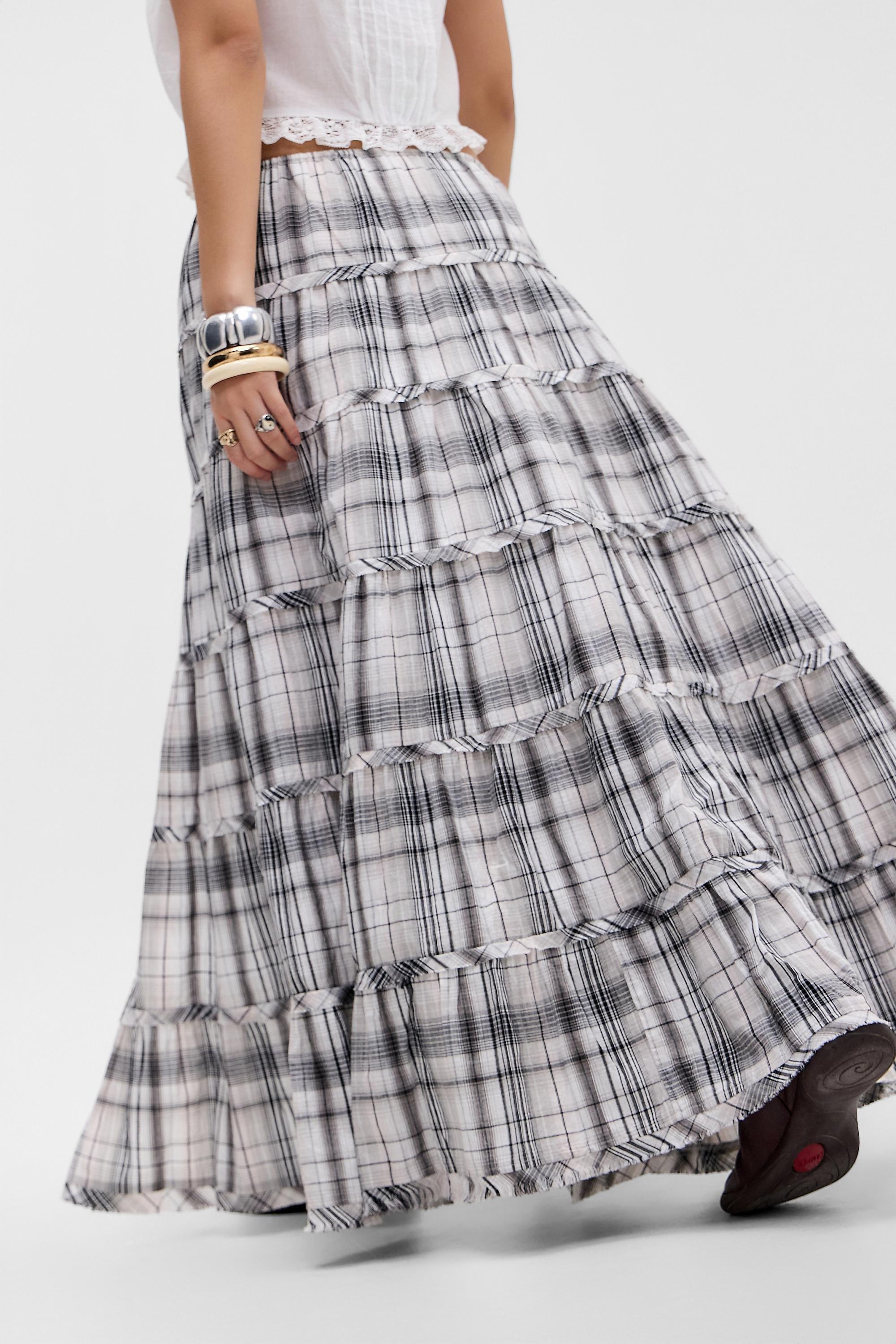 Grey Uo Sadie Check Prairie Maxi Skirt, GR MOTIF, large image number 3