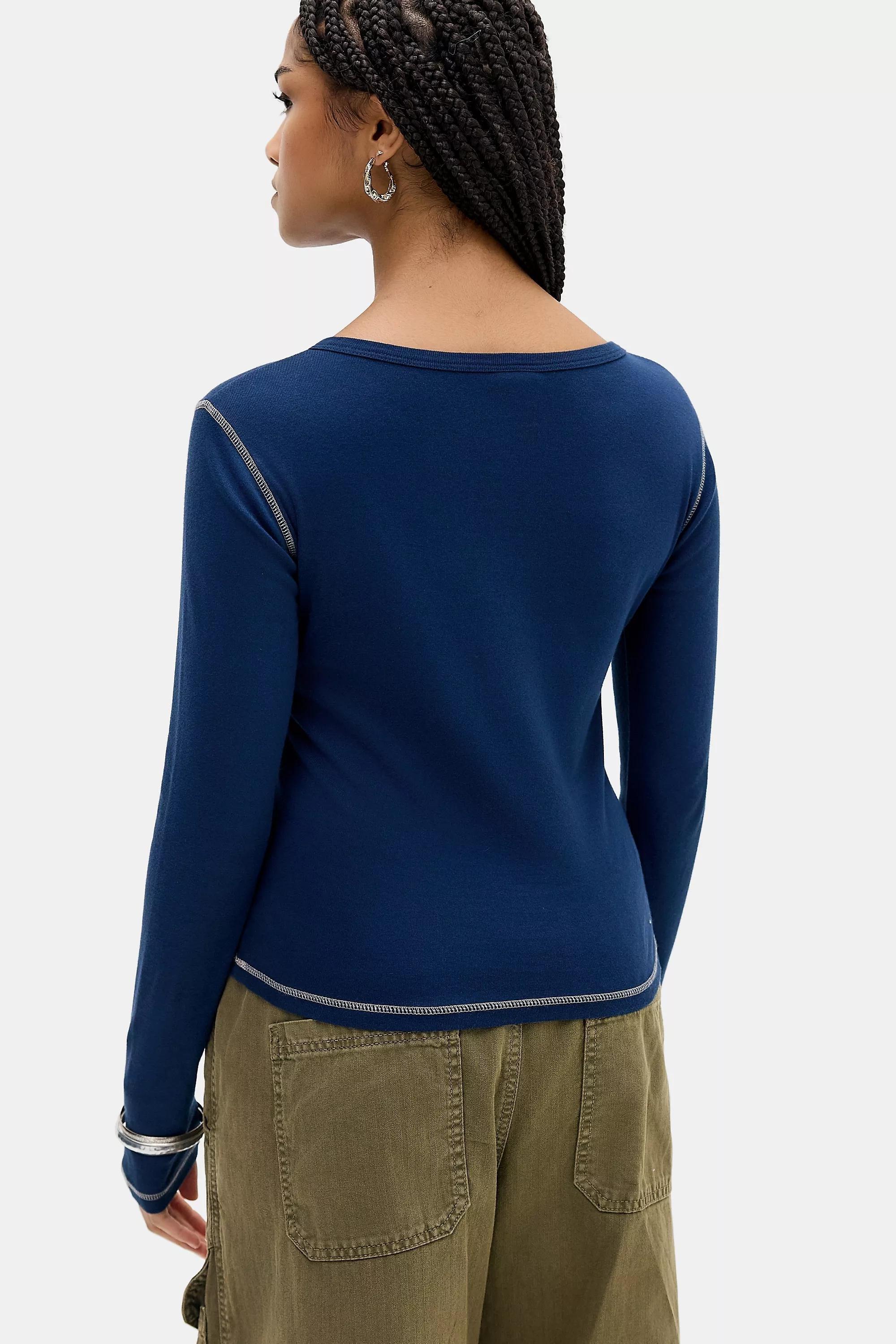 Navy Bdg Tokyo Applique Henley T-Shirt, NAVY, large image number 3