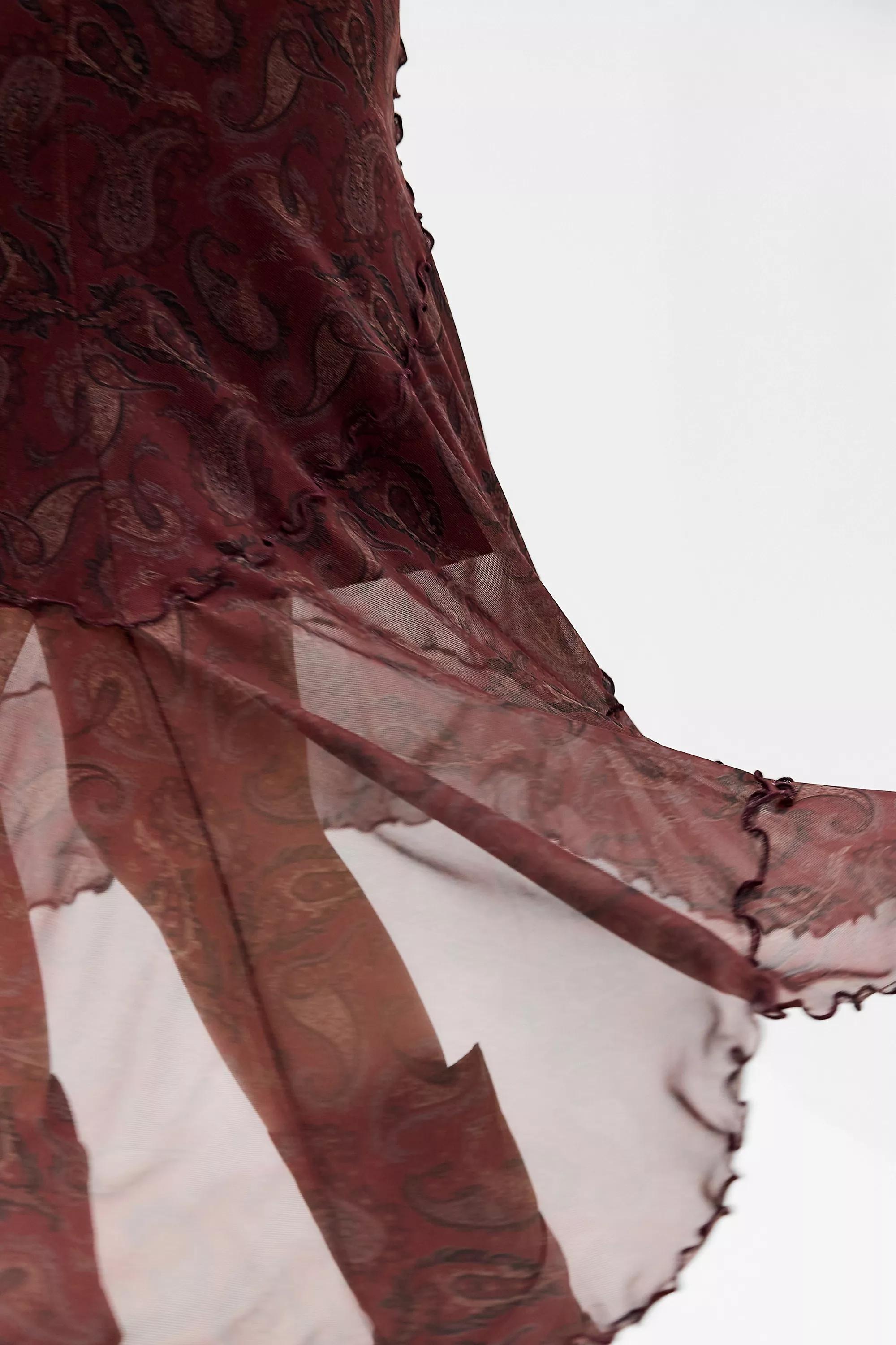 Red Uo Asymmetric Mesh Midi Skirt, RD, large image number 2