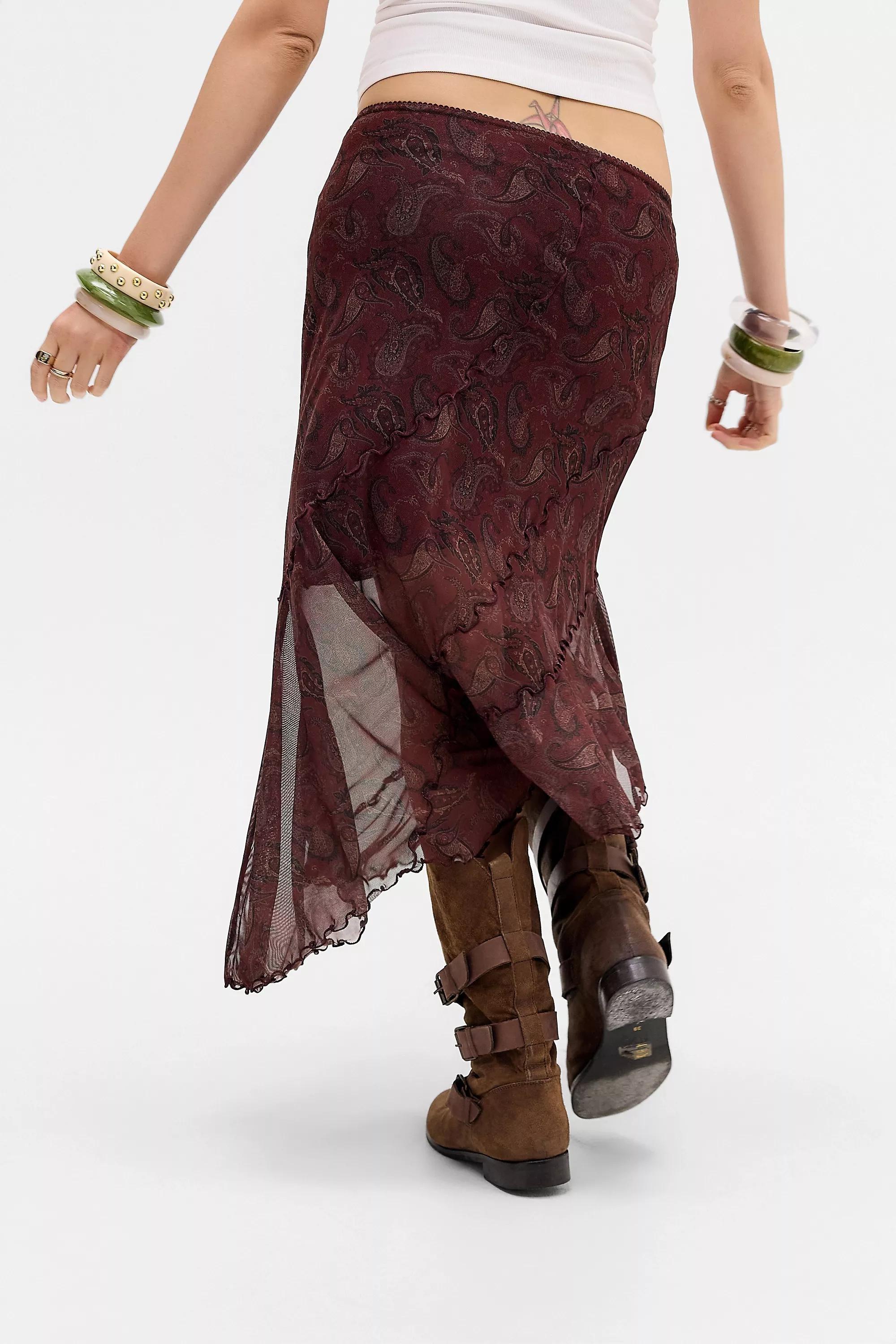 Red Uo Asymmetric Mesh Midi Skirt, RD, large image number 3