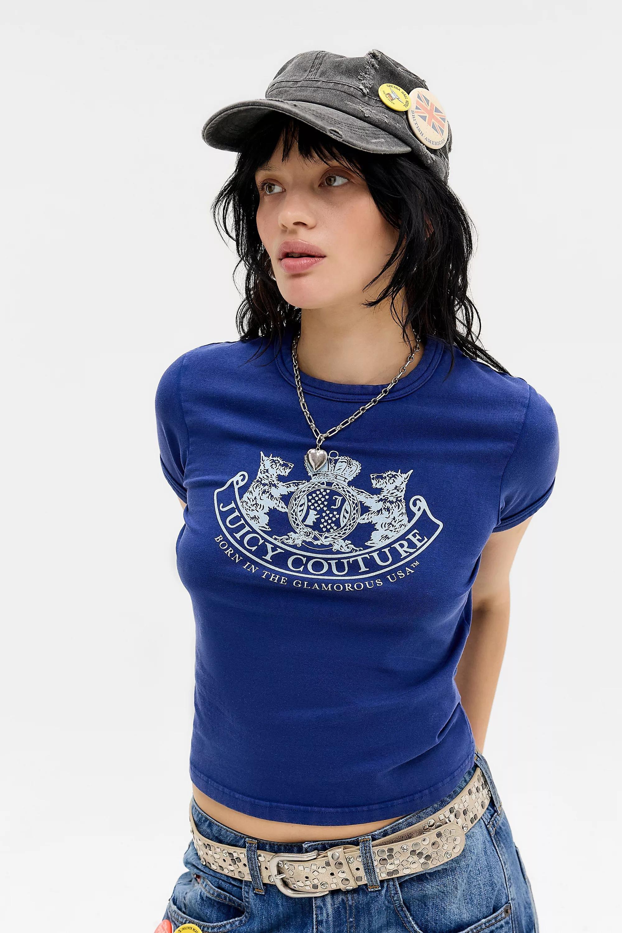 Navy Juicy Couture Uo Crest T-Shirt, NAVY, large image number 0