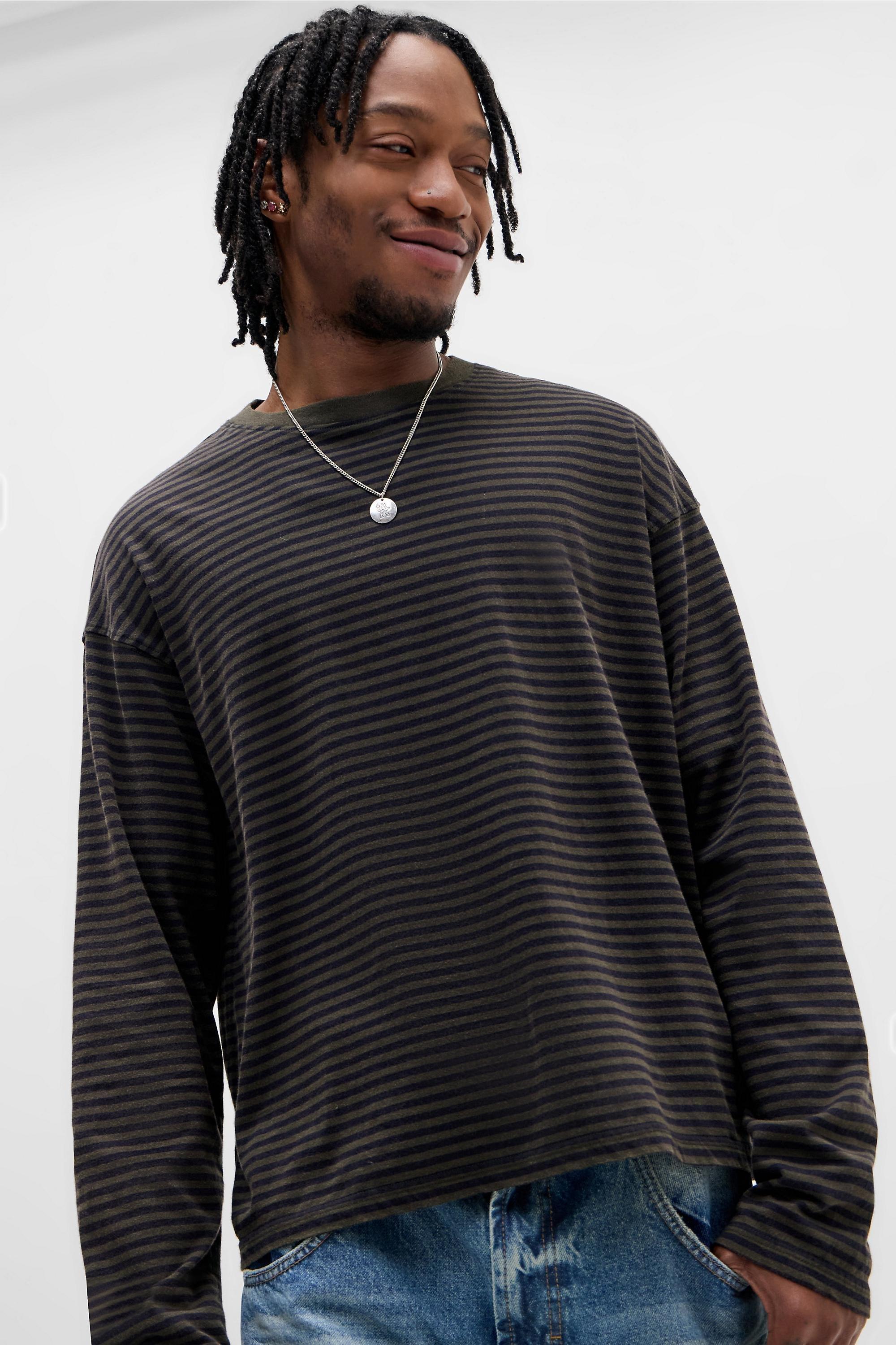 Bdg Khaki And Black Stripe Long Sleeve T-Shirt, KHAKI, medium