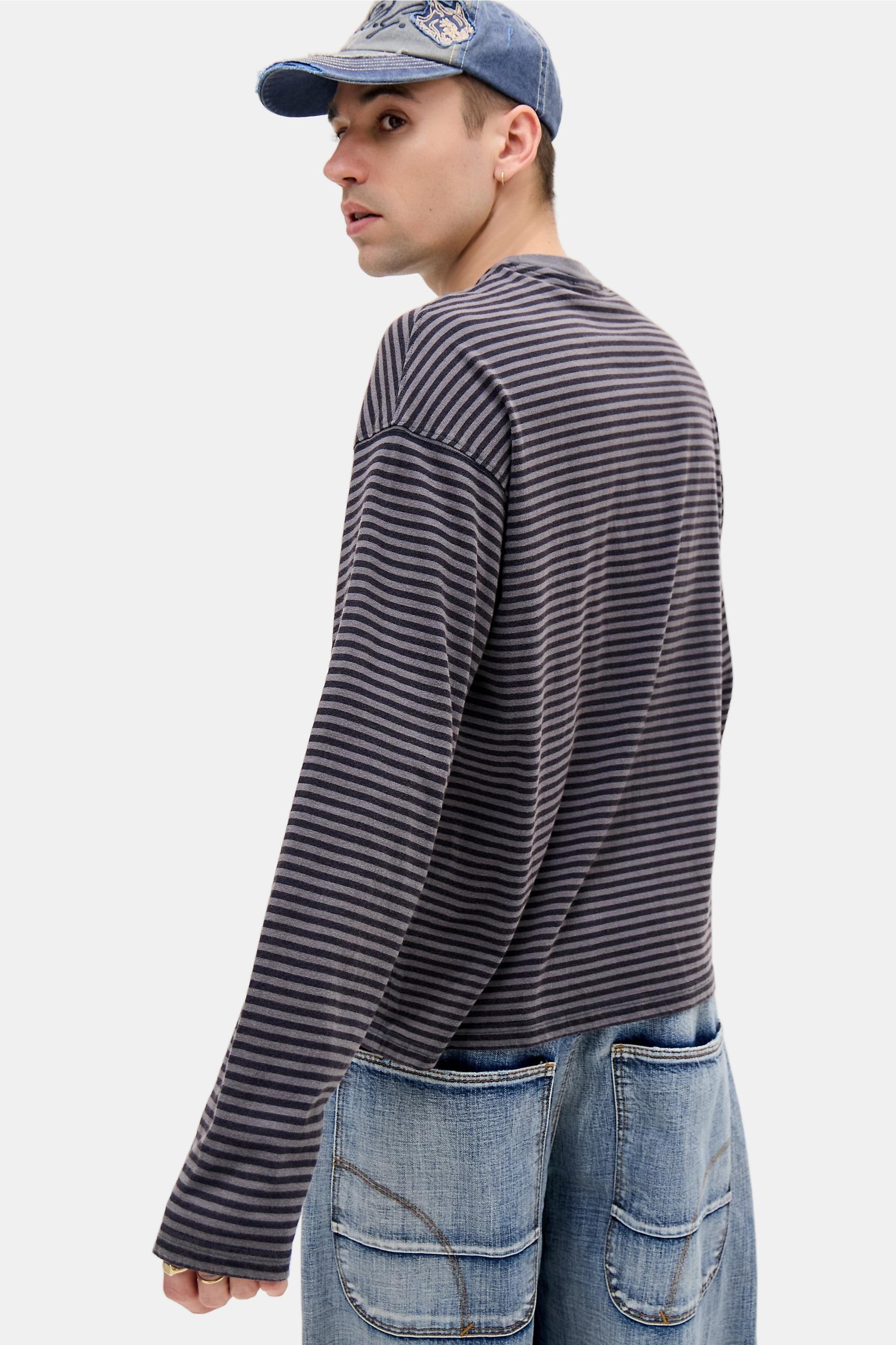 Multicolour Bdg Stripe Long Sleeve T-Shirt, BLK, large image number 2