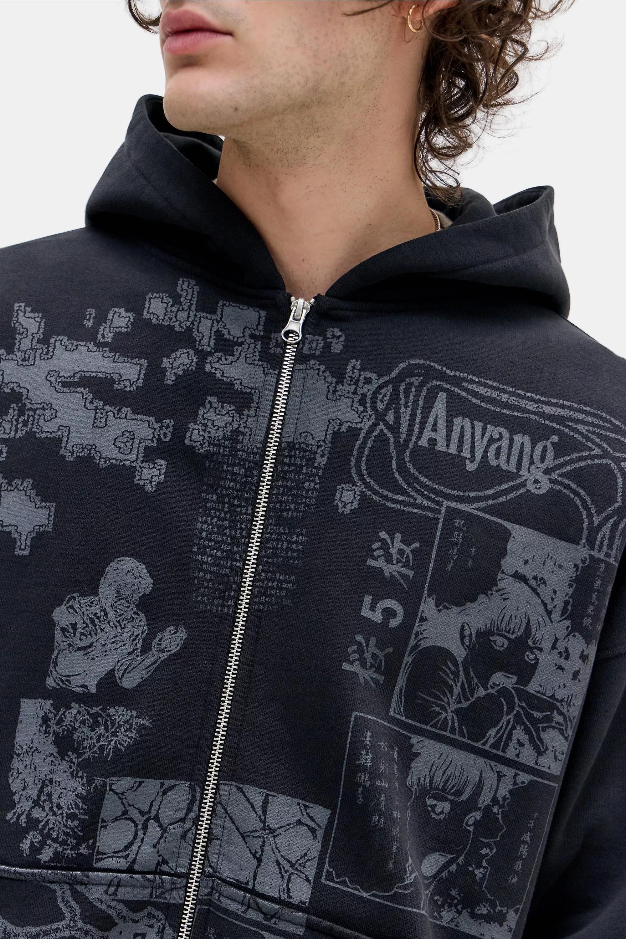 Black Uo Black Asiatic Zip-Through Hoodie, BLK, medium