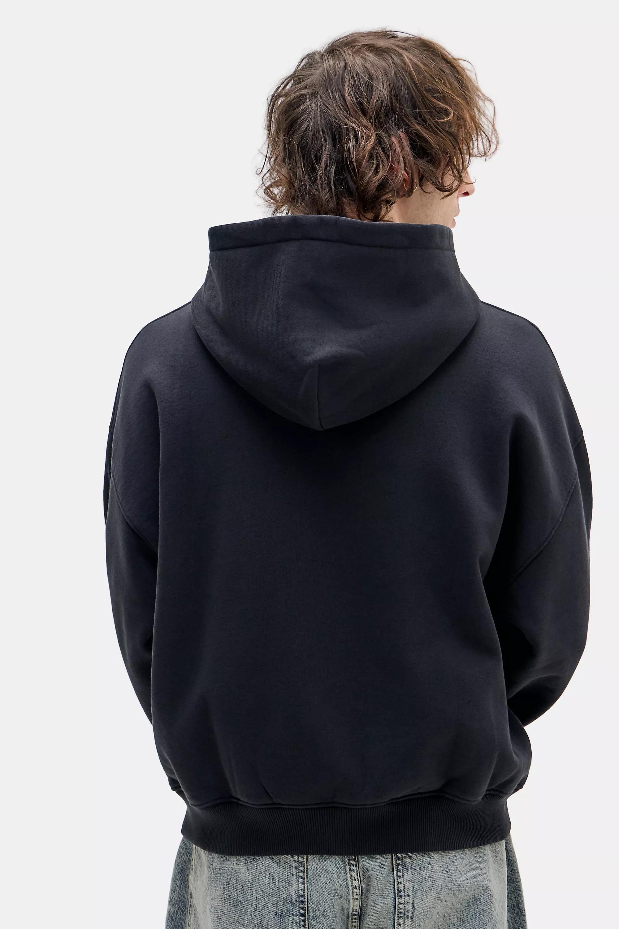 Black Uo Black Asiatic Zip-Through Hoodie, BLK, large image number 3