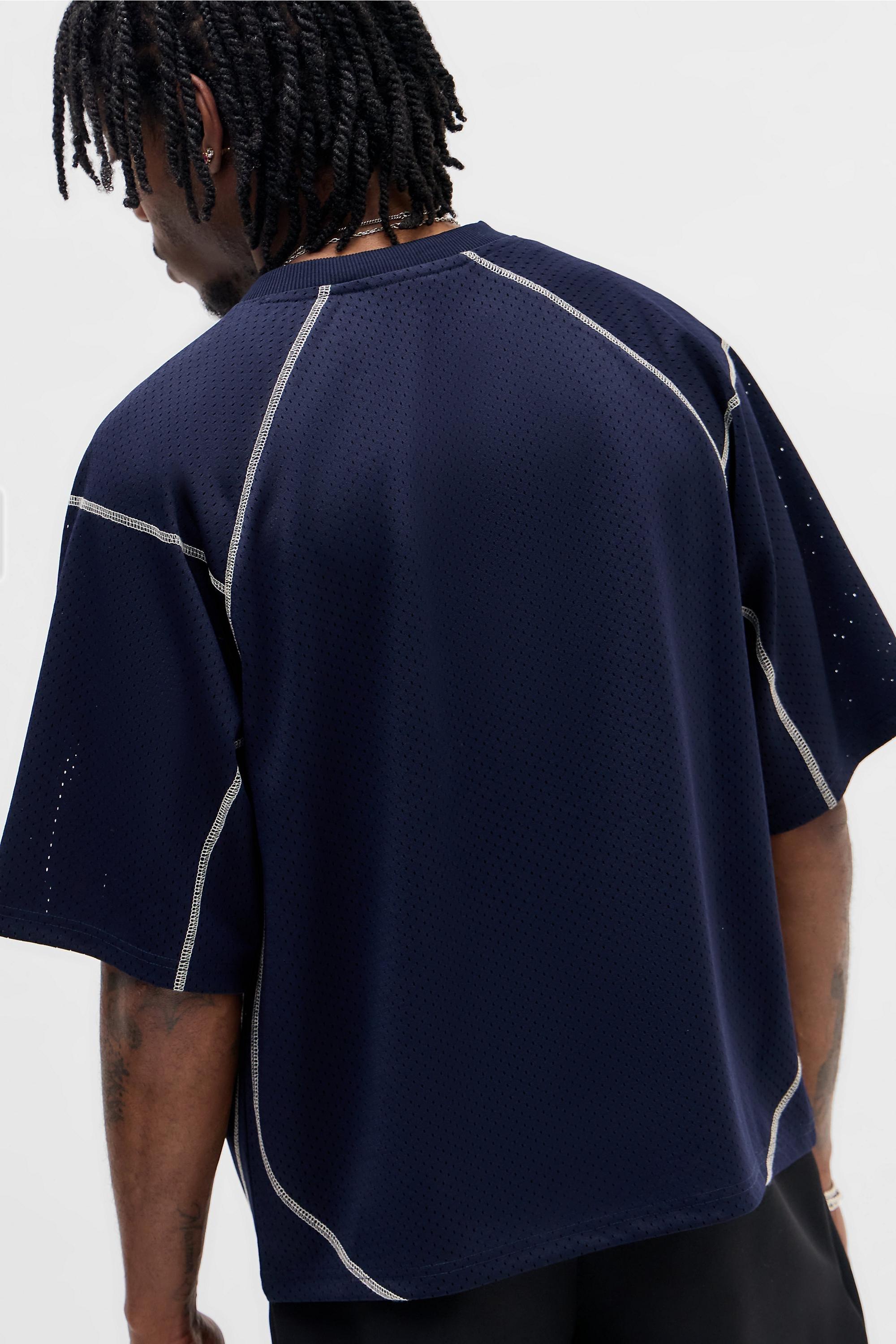 Blue iets frans... Navy Airtex Panel T-Shirt, NAVY, large image number 3