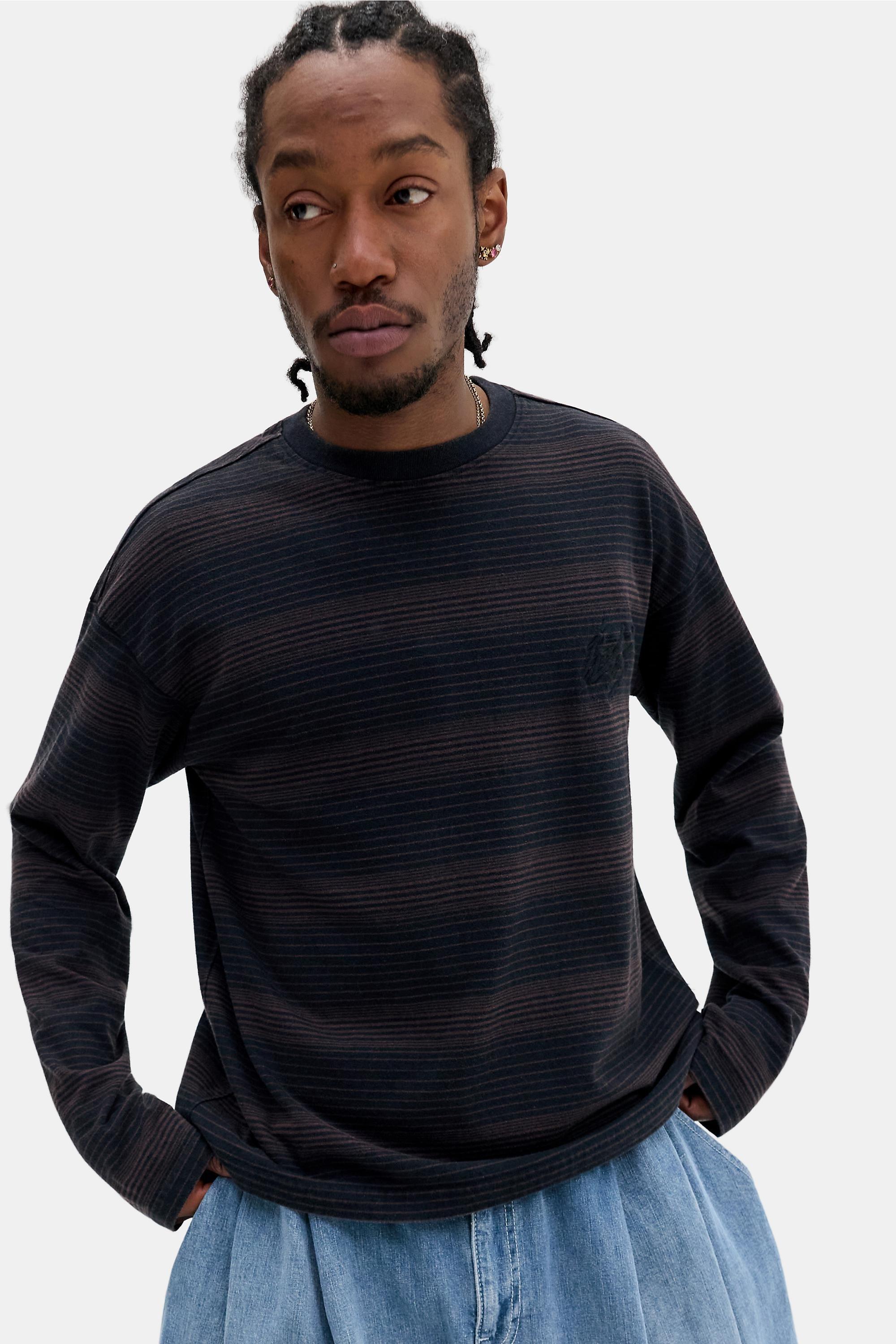 Black iets frans... Black Shadow Stripe Long Sleeve T-Shirt, BLK, medium