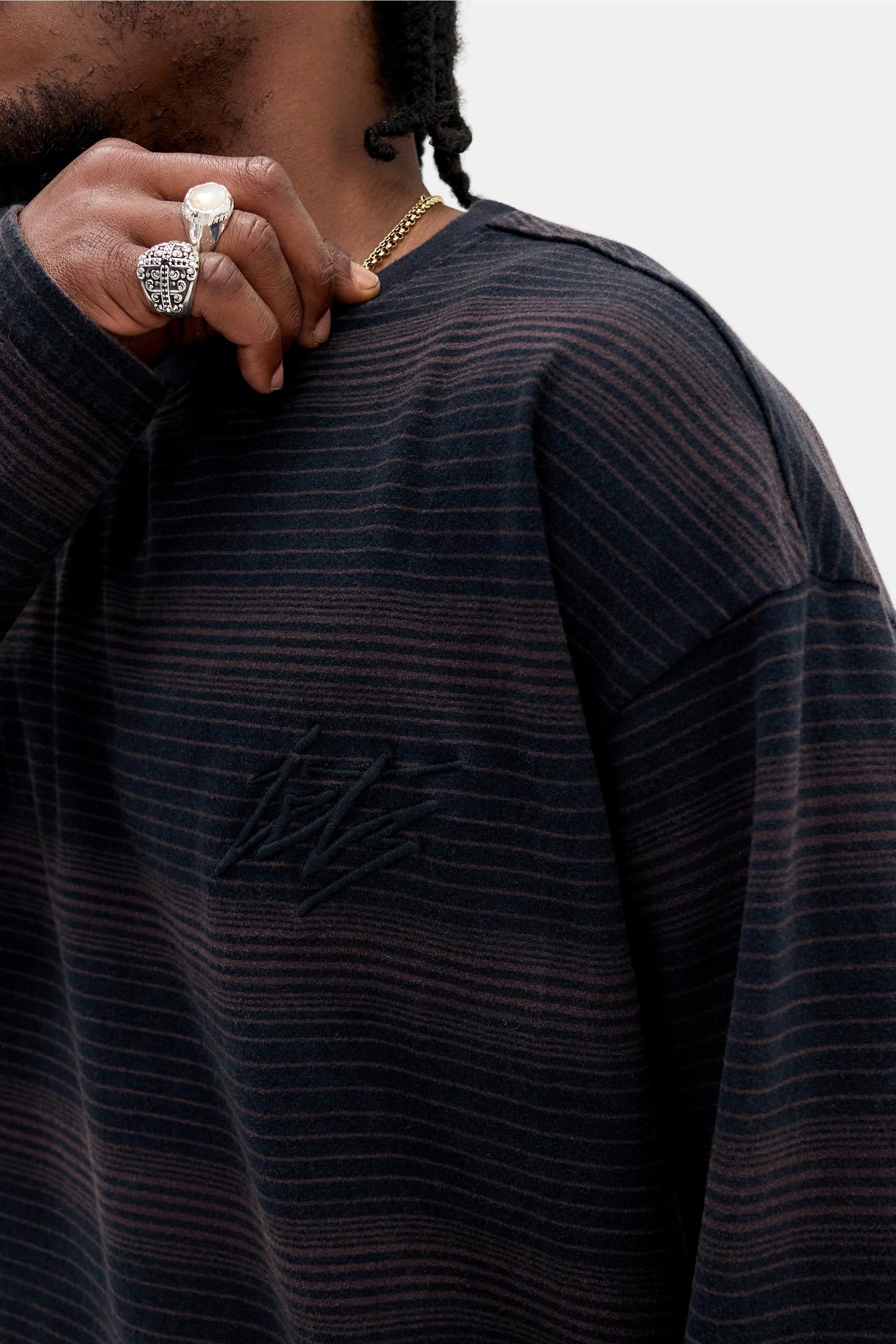 Black iets frans... Black Shadow Stripe Long Sleeve T-Shirt, BLK, medium