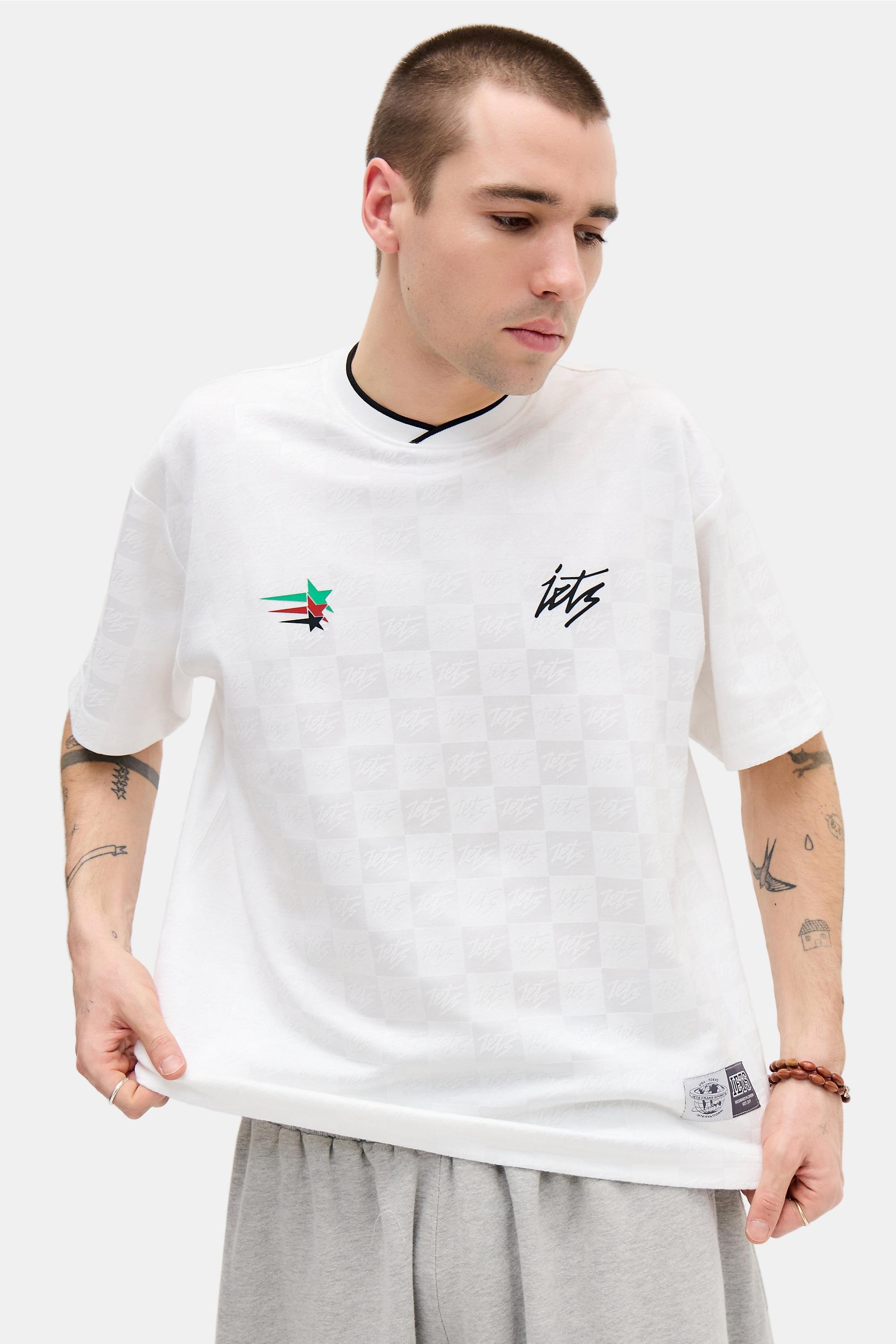 White Its Frans... White Check Short Sleeve Football Shirt, WHT, medium